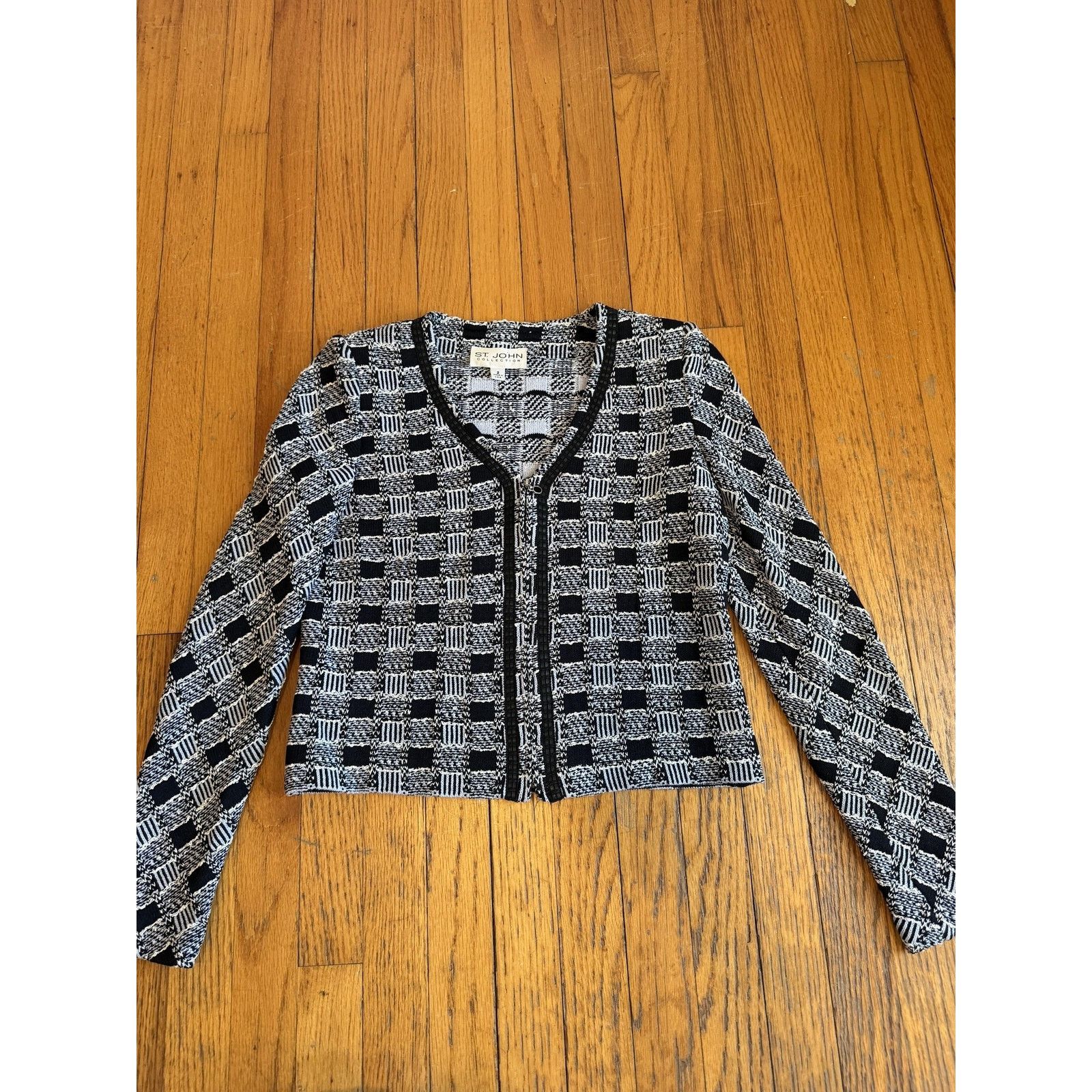 St. John St. John Collection Sweater 2 Check Knit Full Zip Jacket Size XS / US 0-2 / IT 36-38 - 2 Thumbnail