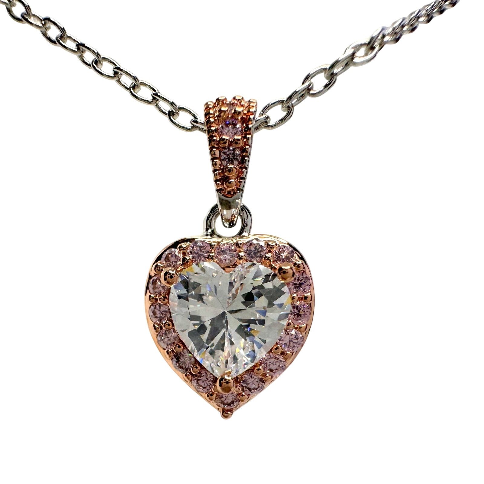 Other Pretty Rhodium Plated Pink Topaz and Zirconia Heart Necklace Size ONE SIZE - 1 Thumbnail