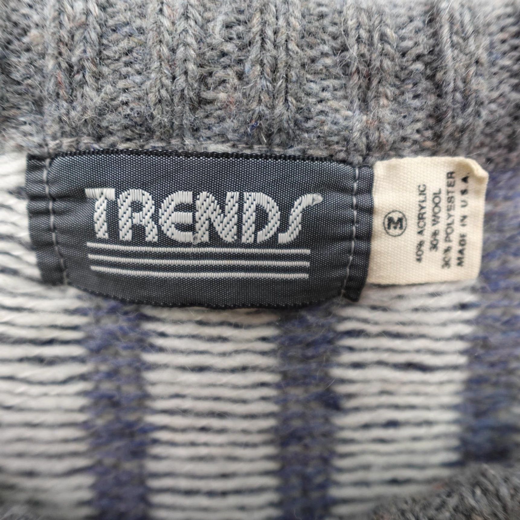 Vintage VINTAGE Trends Sweater Mens Medium Gray Geometric Knit Wool Blend Pullover Size US M / EU 48-50 / 2 - 7 Thumbnail