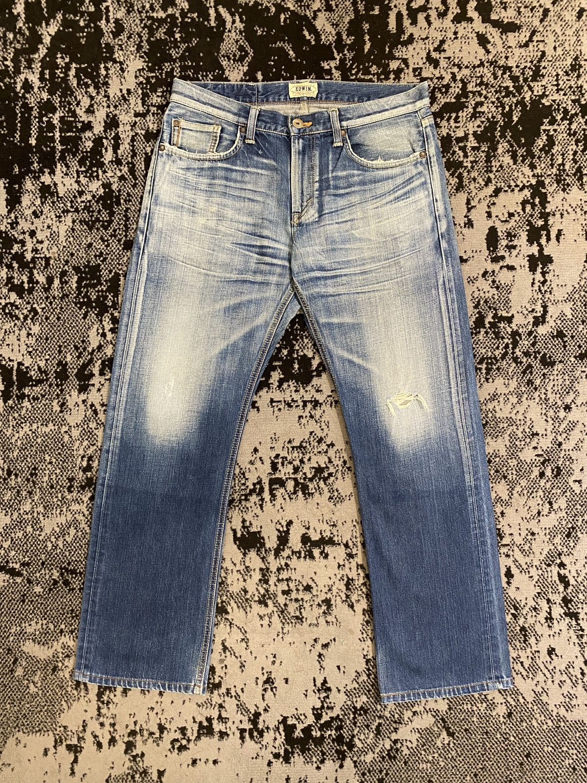 Edwin Edwin XV Distressed Ripped Washed Japan Denim Size US 33 - 1 Thumbnail