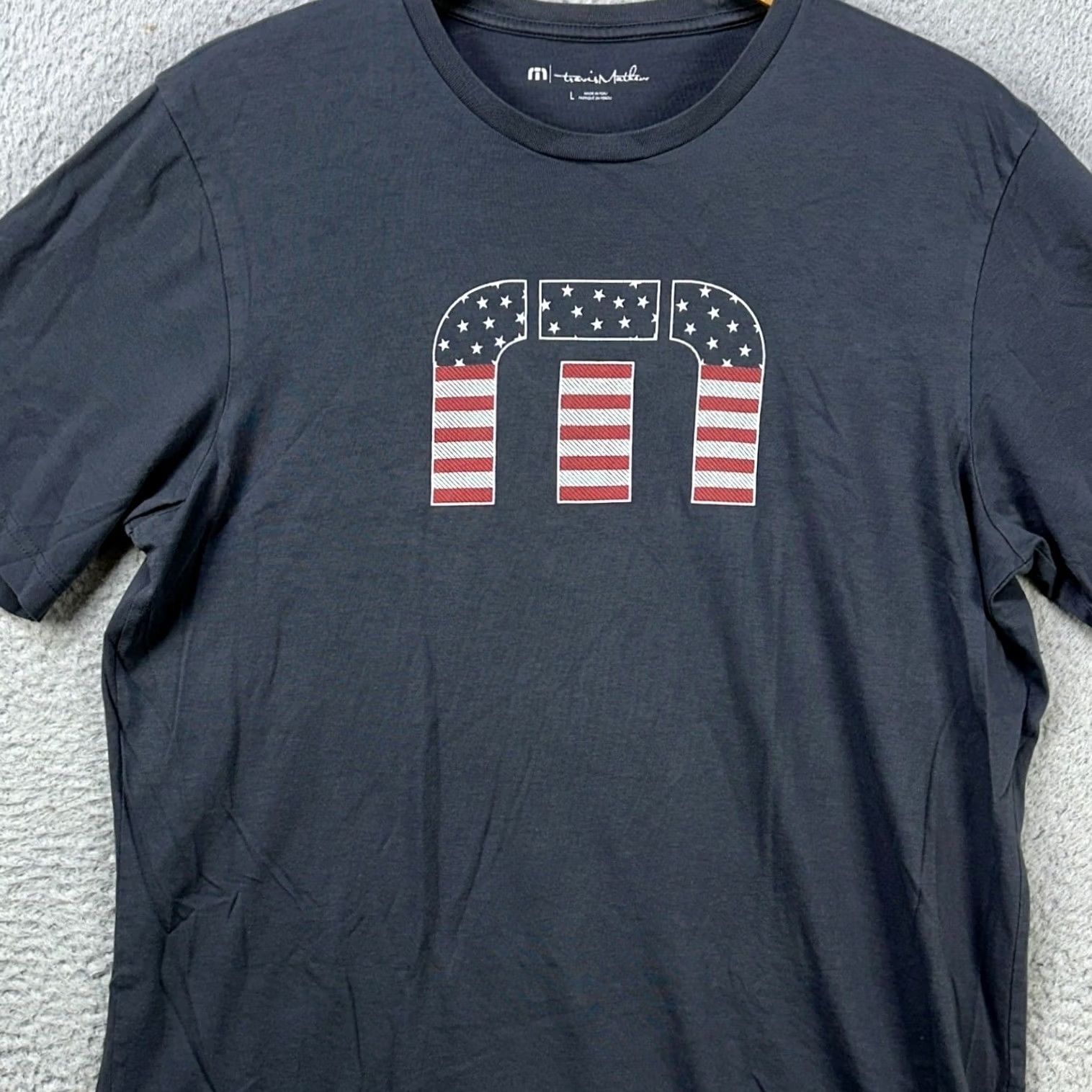 TravisMathew Travis Mathew T-Shirt Short Sleeve Tee Mens Large Black American Flag Crew Neck Graphic Print Size US L / EU 52-54 / 3 - 2 Thumbnail