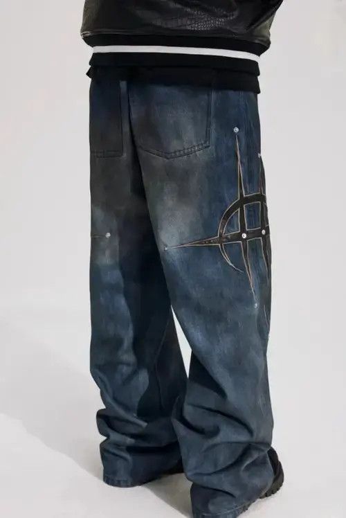 Japanese Brand × Jean × Vintage Vintage patchwork studded casual straight-leg jeans Size US 32 / EU 48 - 4 Thumbnail