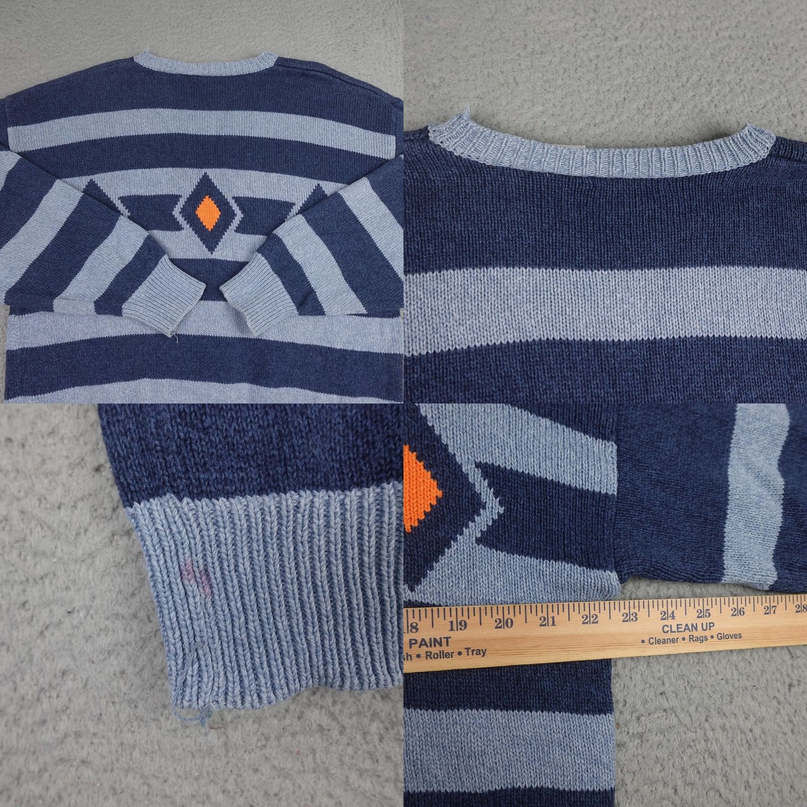 Liz Claiborne VINTAGE Claiborne Sweater Mens XL Blue Stripe Aztec Crewneck 90s Pullover Knit Cotton Cardigan? Size US XL / EU 56 / 4 - 8 Thumbnail
