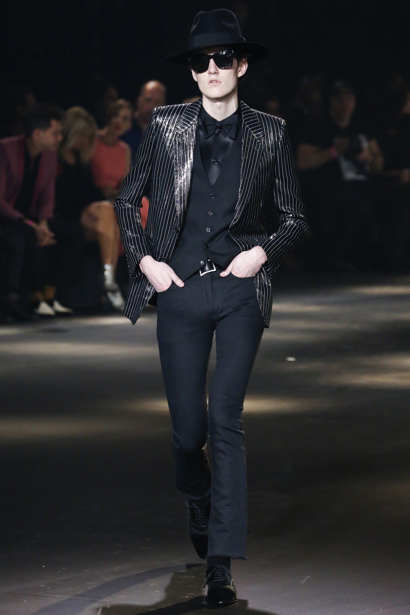 Hedi Slimane × Saint Laurent Paris Saint Laurent Paris Shiny Pinstripe Blazer Coated Jacket Size 52R - 2 Thumbnail