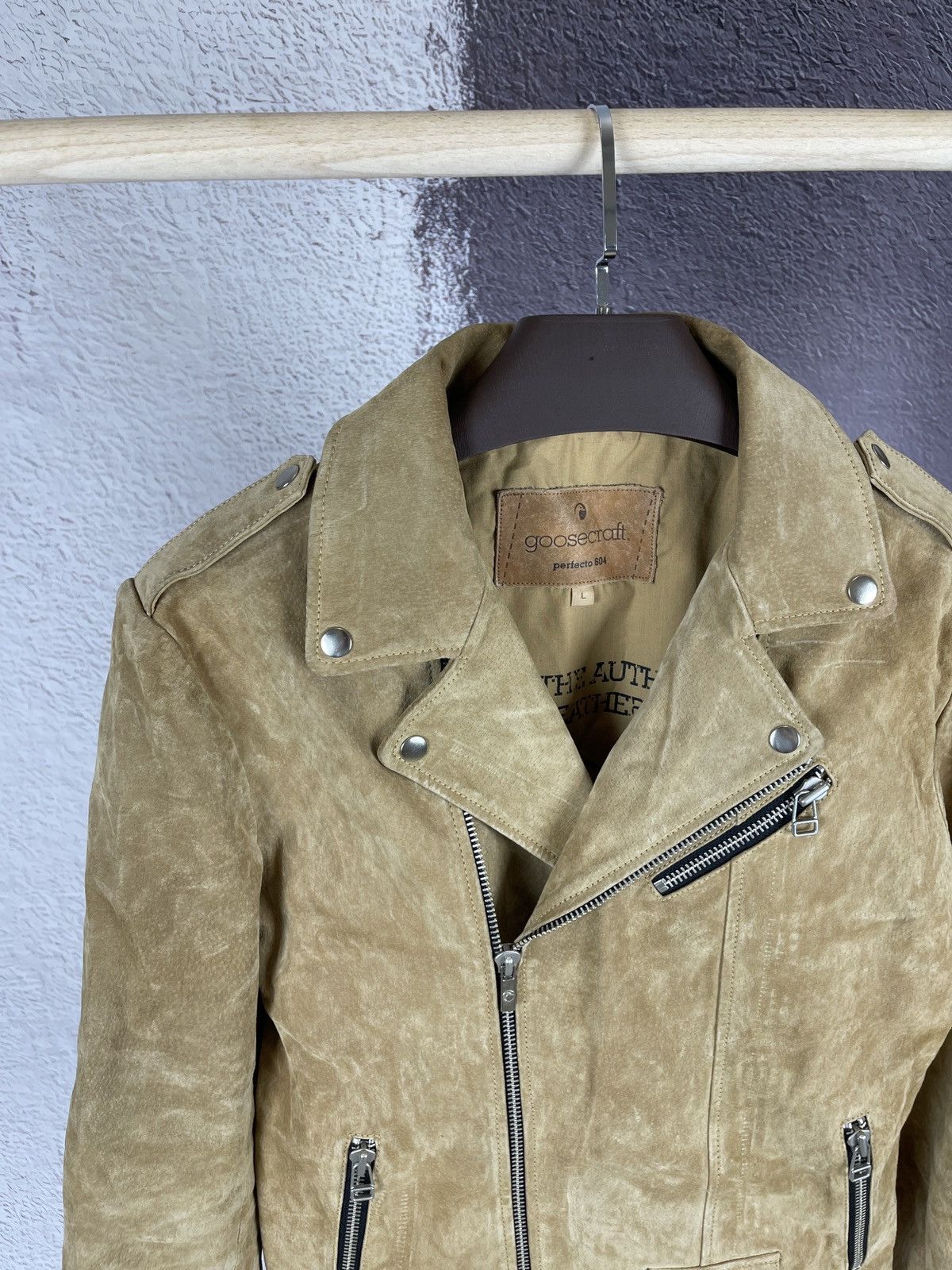 Genuine Leather Goosecraft brown Simpson JR suede leather motorcycle jacket Size US L / EU 52-54 / 3 - 4 Thumbnail