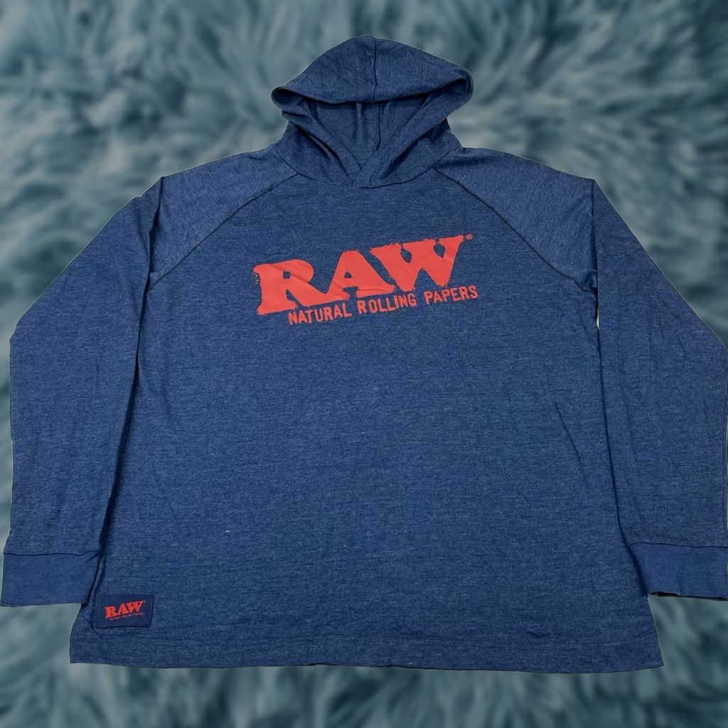 Vintage RAW Logo Lightweight Pullover Hoodie Men XL Blue Size US XL / EU 56 / 4 - 1 Thumbnail