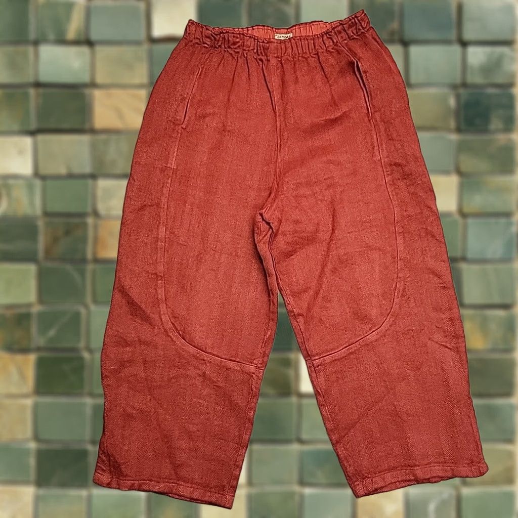 Vintage Sunday St Tropez Pants Womens M Red Cropped Relaxed Boho Lagenlook Linen Viscose Pockets Straight Size 32" / US 10 / IT 46 - 1 Thumbnail
