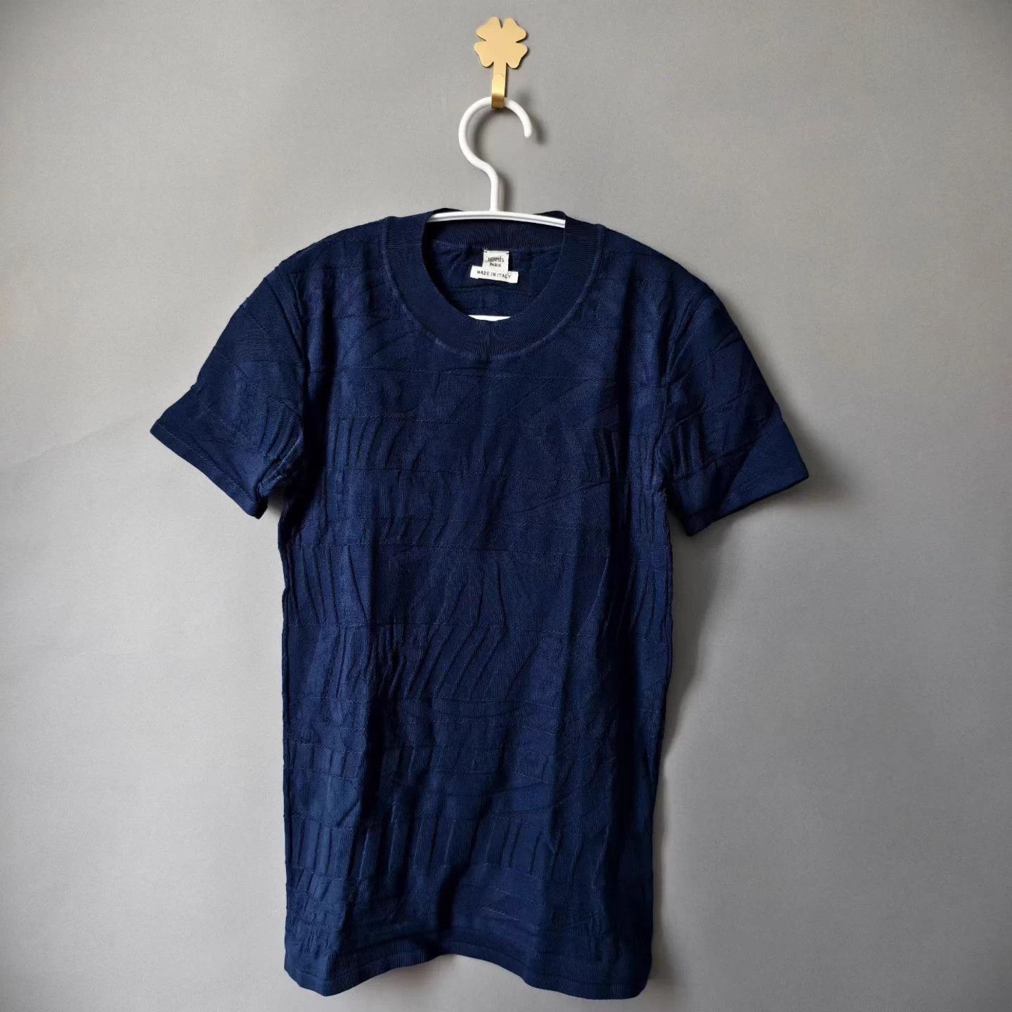 Hermes Heavy Jacquard Cashmere Silk Knit Short Sleeve