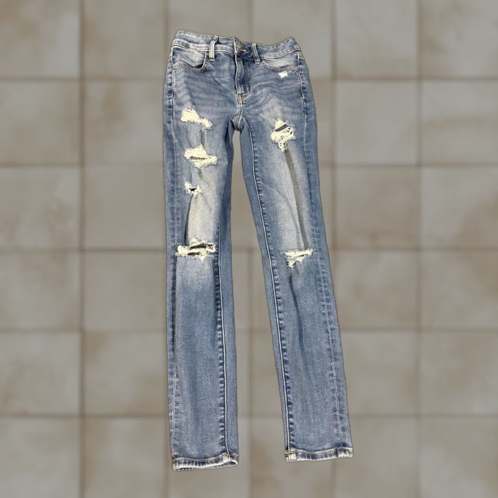 American Eagle Outfitters American Eagle Jeans Womens 00 Short High-Rise Jegging Blue Slim Distressed 5-Pocket Stretch Denim Size 24" / US 00 / IT 34 - 1 Thumbnail