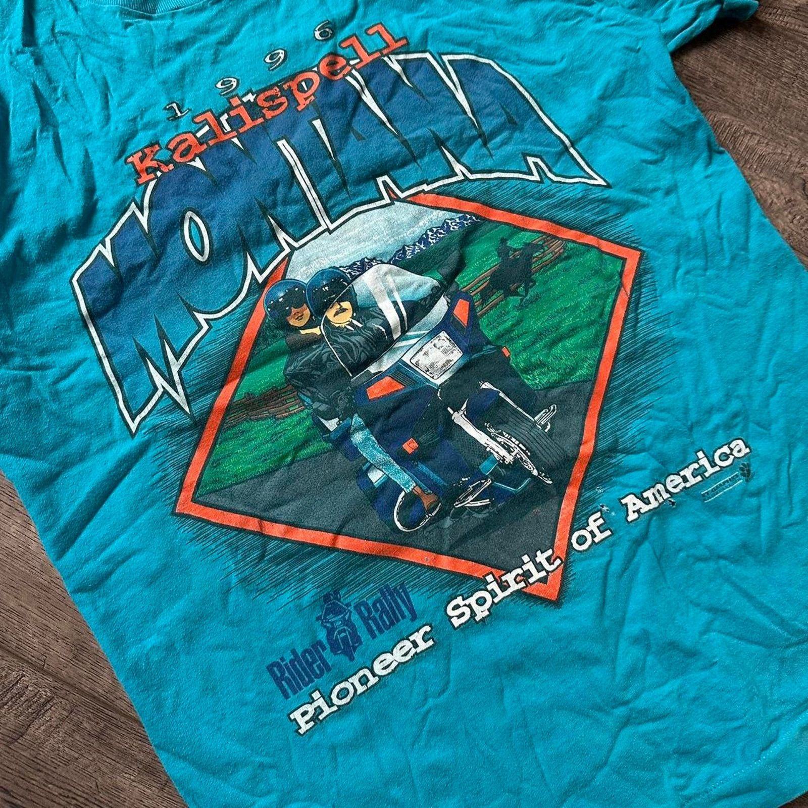 Vintage Vintage 90s Kalispell Montana Motorcycle Graphic Tee Shirt Size US L / EU 52-54 / 3 - 6 Thumbnail