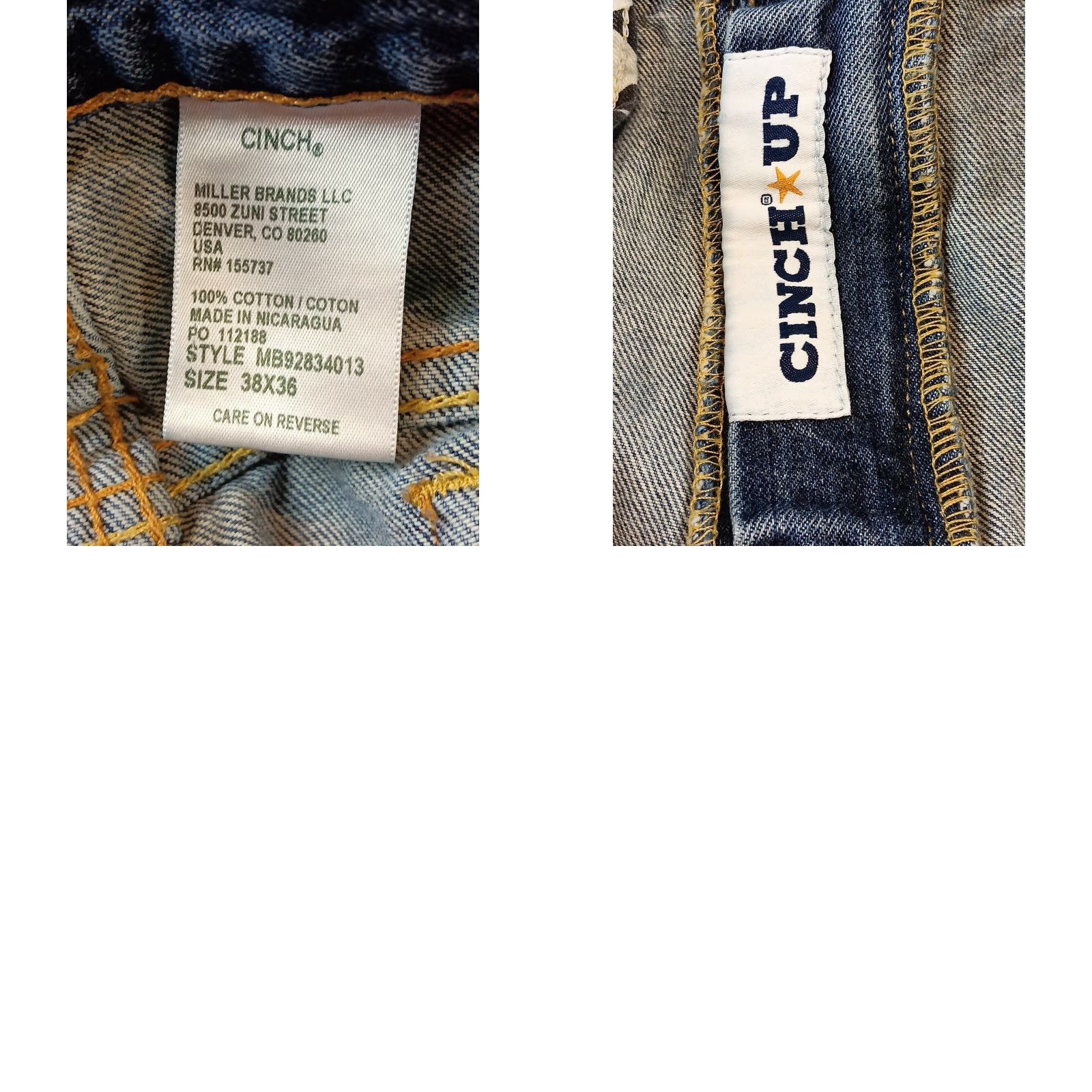 Denime Cinch Men's Jeans 38x36 Blue Denim White Label Straight Medium Wash Western Size US 38 / EU 54 - 9 Thumbnail