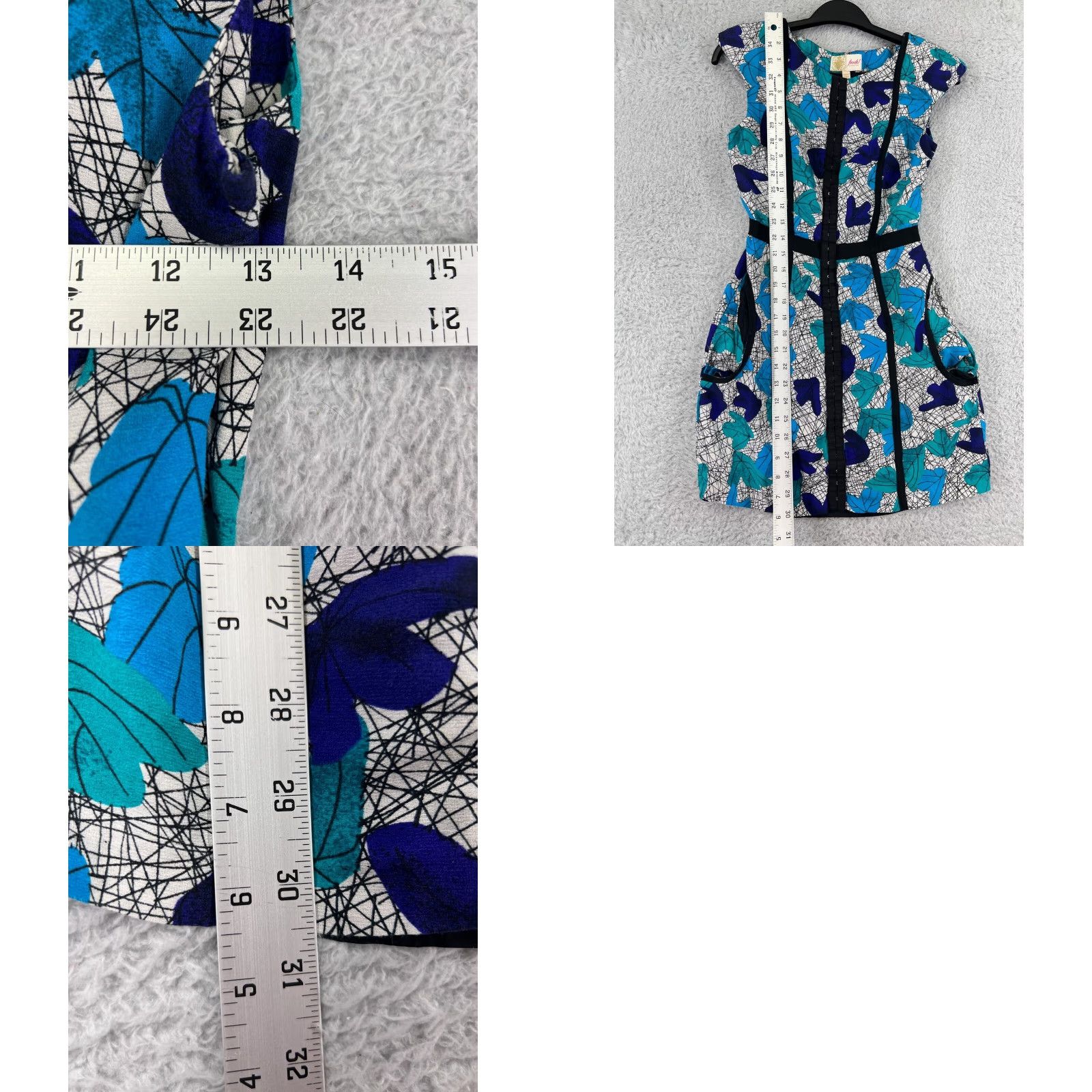 Anthropologie Tracy Reese Dress Frock Women 0 Blue Leaf Pattern Linen Silk Blend Sleeveless Mini Dress - 90s Bohemian Floral Casual Party Cocktail - Blue - Damen? Size XS / US 0-2 / IT 36-38 - 9 Thumbnail