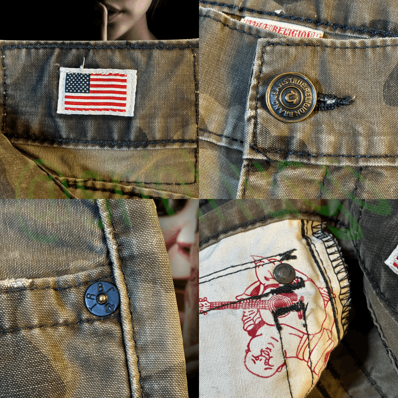 True Religion camo true religion jeans w/ black single needle