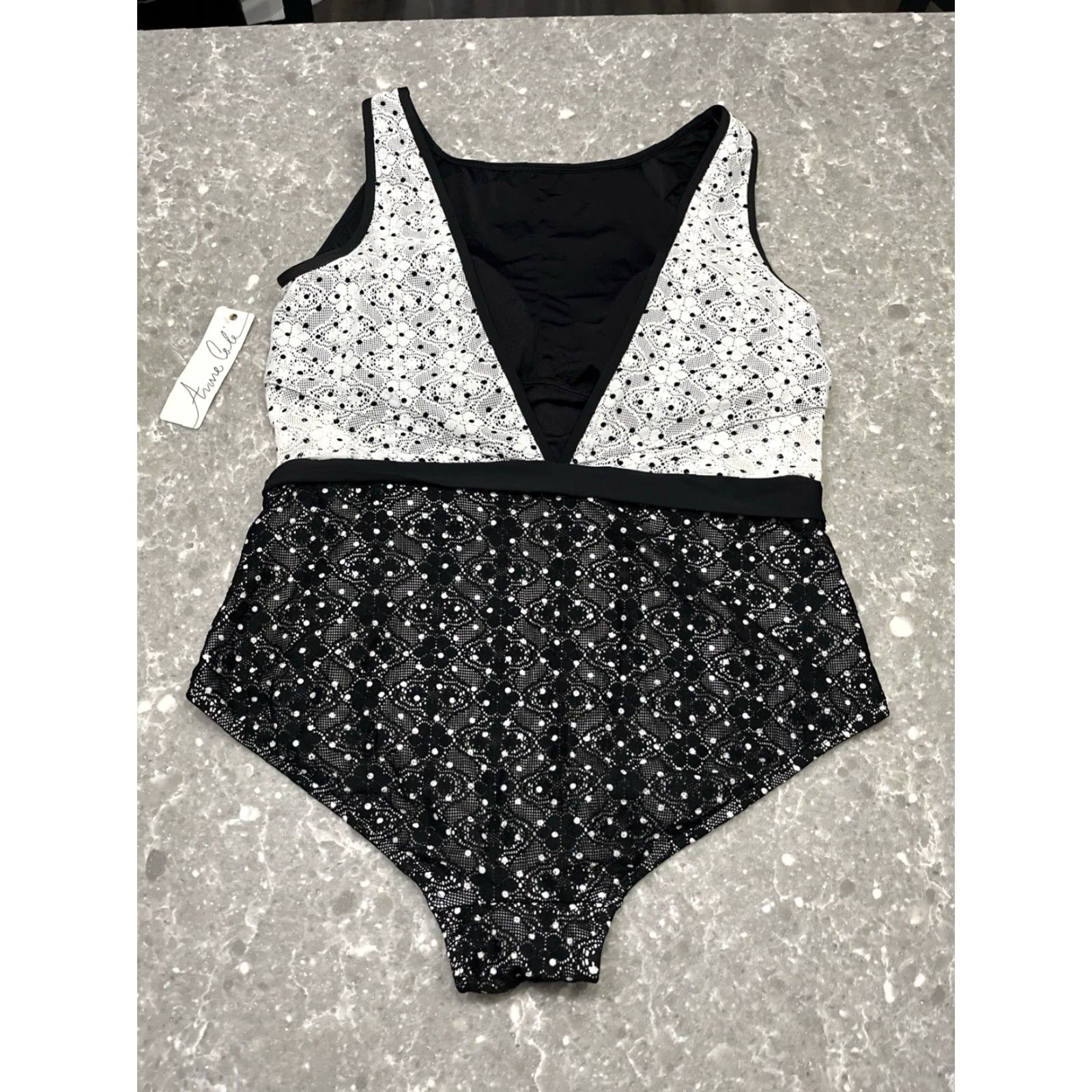 Vintage Anne Cole Womens One Piece Swimsuit 18W Black White Lace New With Tags Size ONE SIZE - 3 Thumbnail