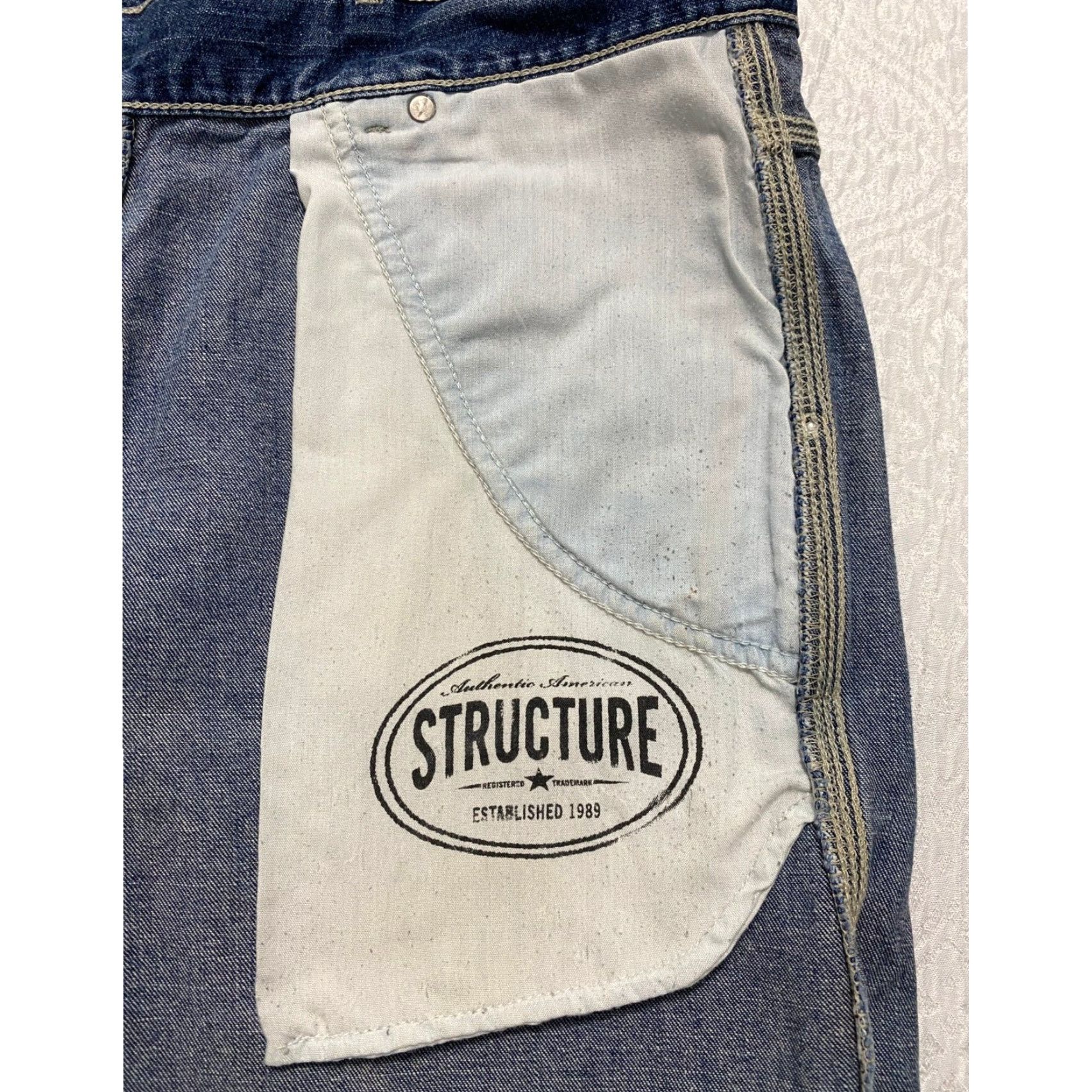Vintage VINTAGE Structure Men's Carpenter Jeans Blue Denim 33x26 Regular Relaxed Fit 5-Pocket, Distressed, Logo, Button Zip Cotton Inseam 26 in Size US 33 - 6 Thumbnail