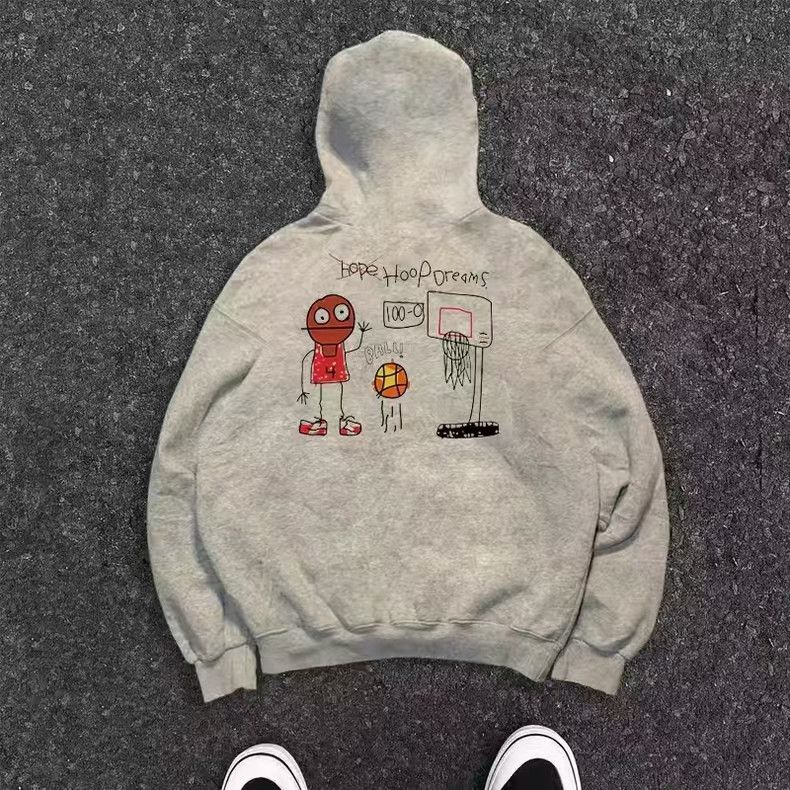 Japanese Brand × Vintage Grey washed retro basketball print hoodie Size US L / EU 52-54 / 3 - 1 Thumbnail