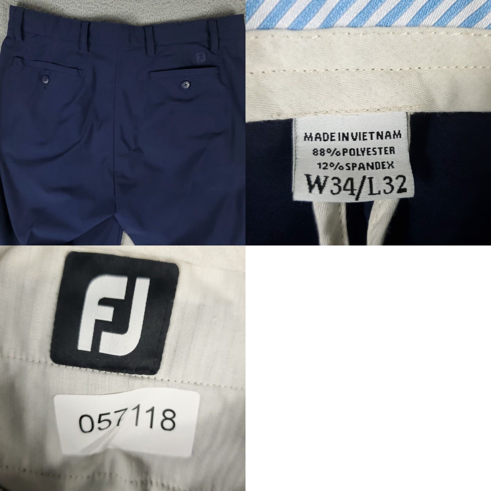 Footjoy FootJoy Golf Pants Mens 34x32 Blue Stretch Chino Flat Front Trousers Regular Fit Size US 34 / EU 50 - 8 Thumbnail