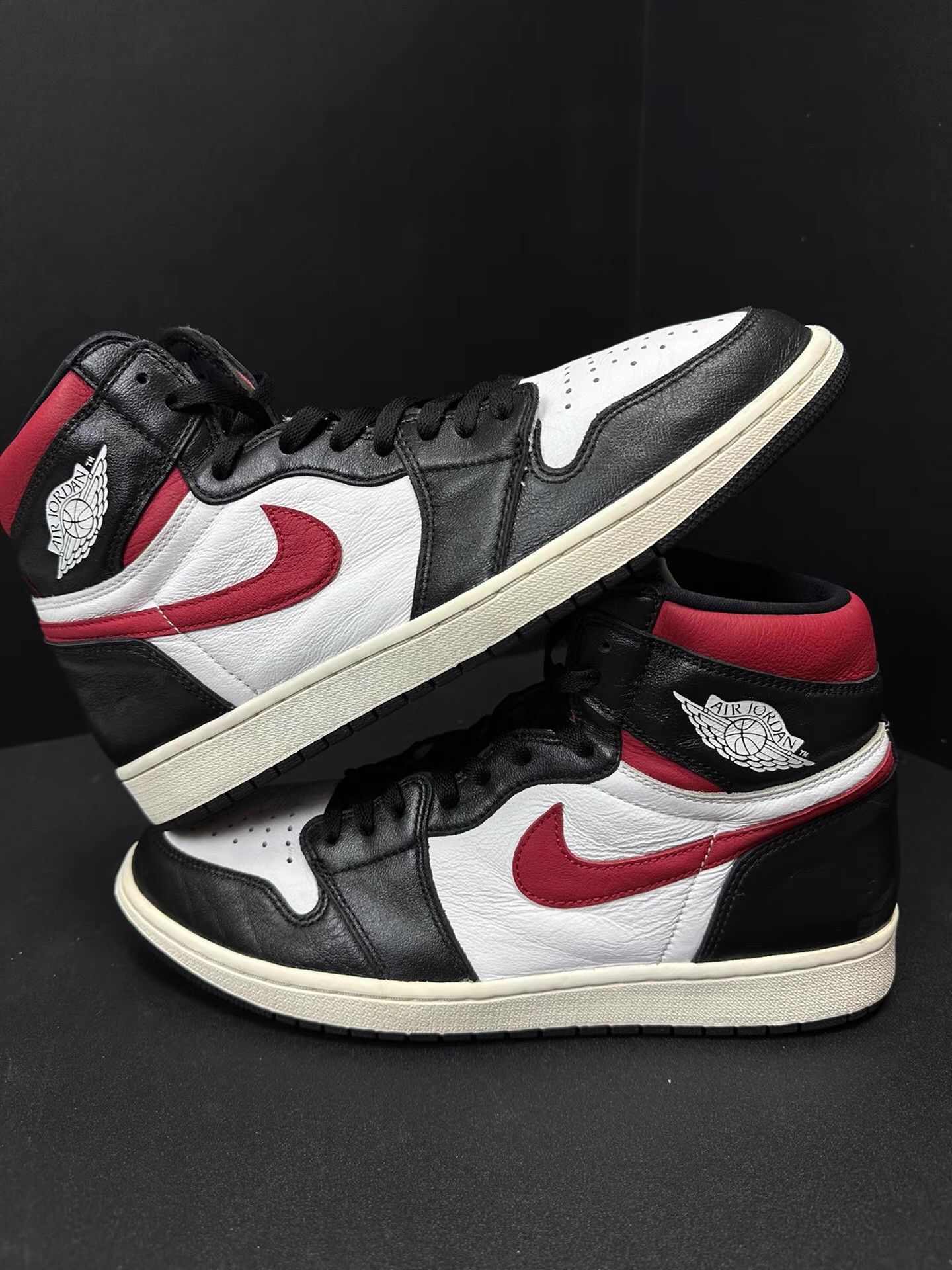 Nike Air Jordan 1 Black Toe Red Logo Ｑ20 Size US 13 / EU 46 - 5 Thumbnail