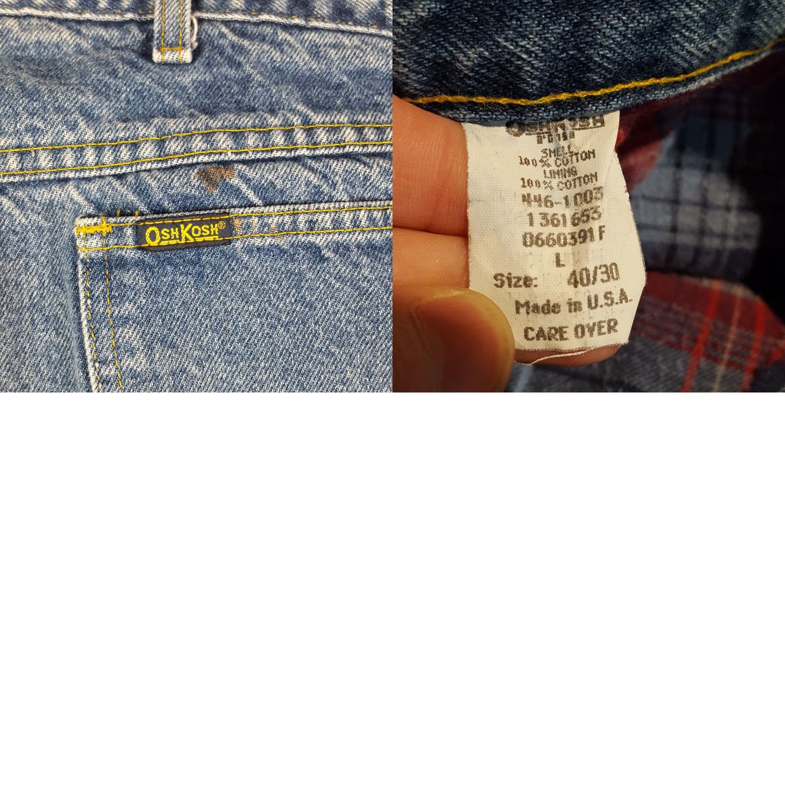 Vintage VINTAGE OshKosh Jeans 40x30 Denim Mens Lined Flannel 80s 90s Grunge Retro Workwear 5-Pocket Stonewash Blue Cotton Denim Shirt Hat Not applicable Size US 40 / EU 56 - 9 Thumbnail