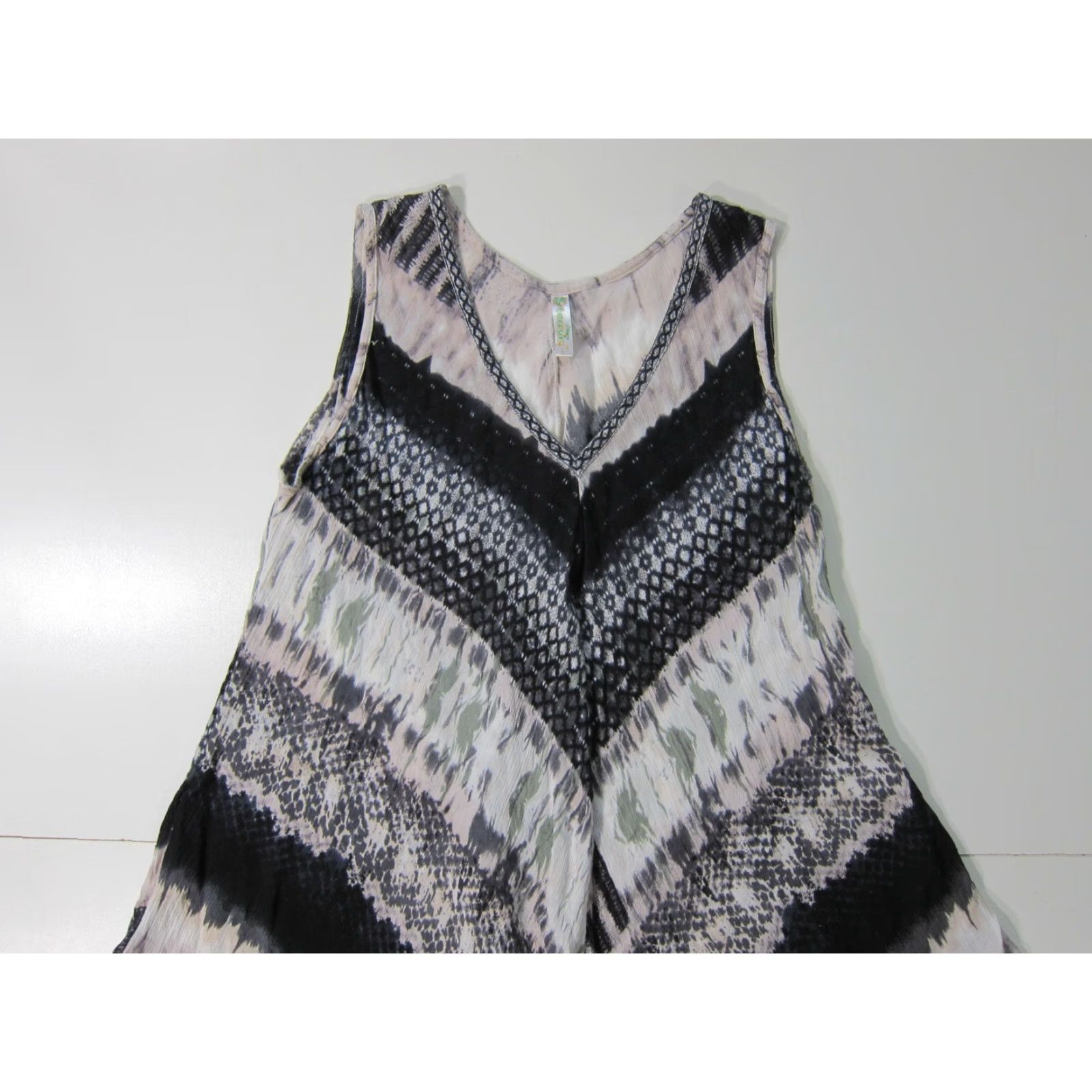 Vintage Shoreline Maxi Dress Women Large V-Neck Sleeveless Tunic Muumuu Rayon Grey Green Size L / US 10 / IT 46 - 6 Thumbnail