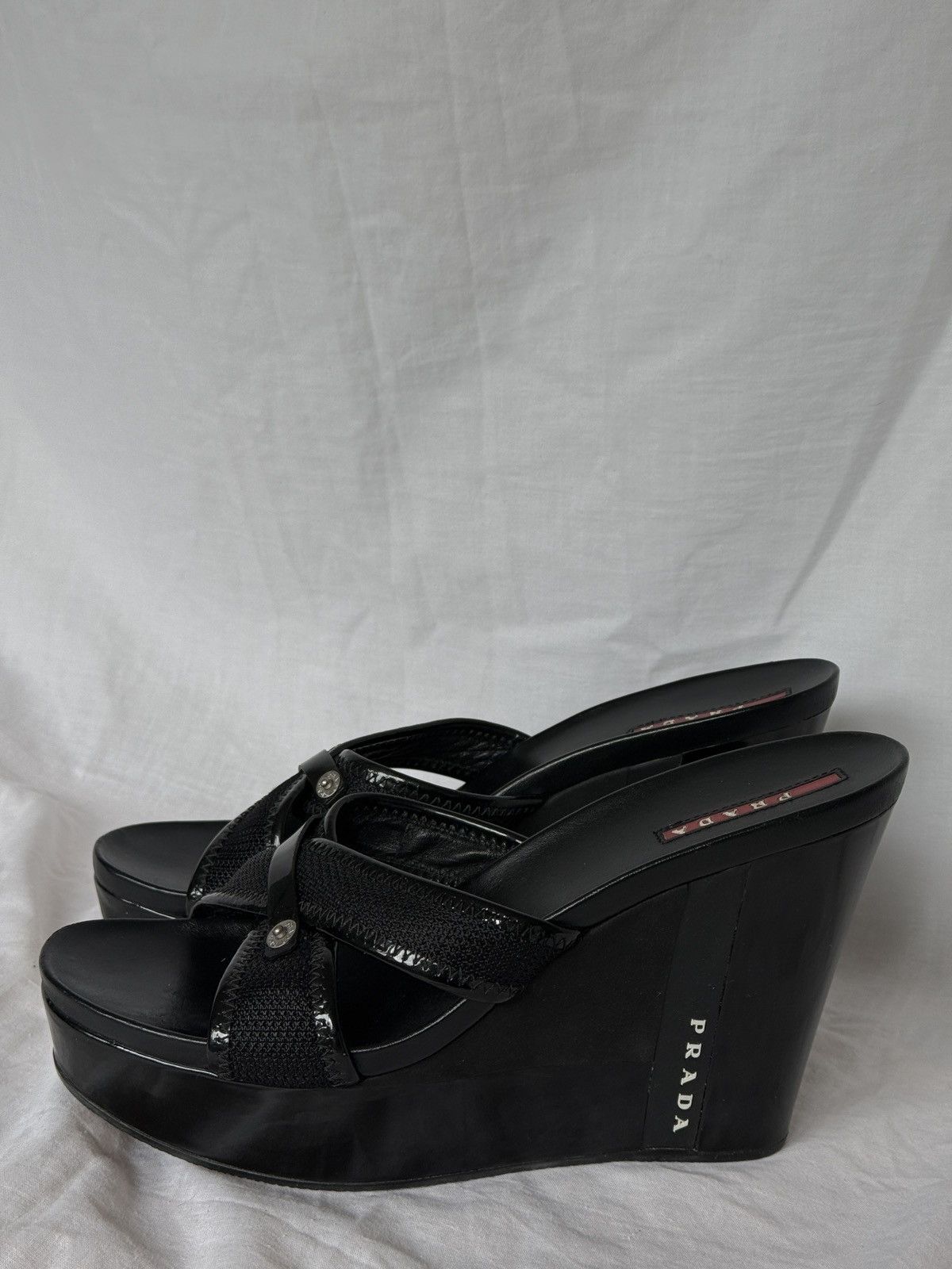 Prada Prada Black Leather Straps Wedges Sandals Size US 8.5 / IT 38.5 - 3 Thumbnail