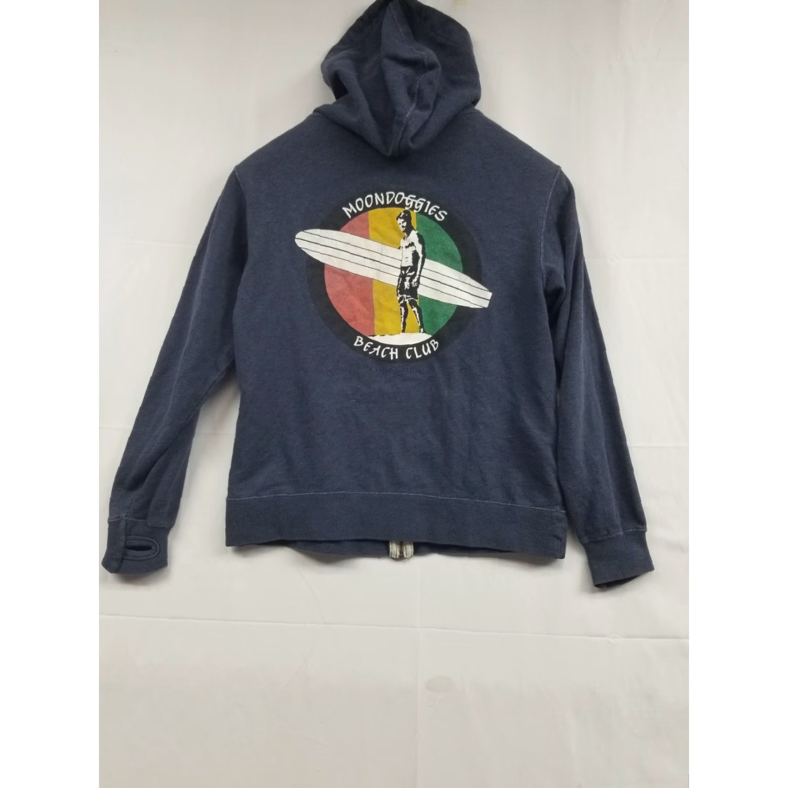Vintage Moondoggies Sweatshirt Beach Club Blue Hooded Full Zip S Men Small Polyester Cotton Logo Pockets All Seasons Surf Beach Outdoor Sports Size US S / EU 44-46 / 1 - 2 Thumbnail