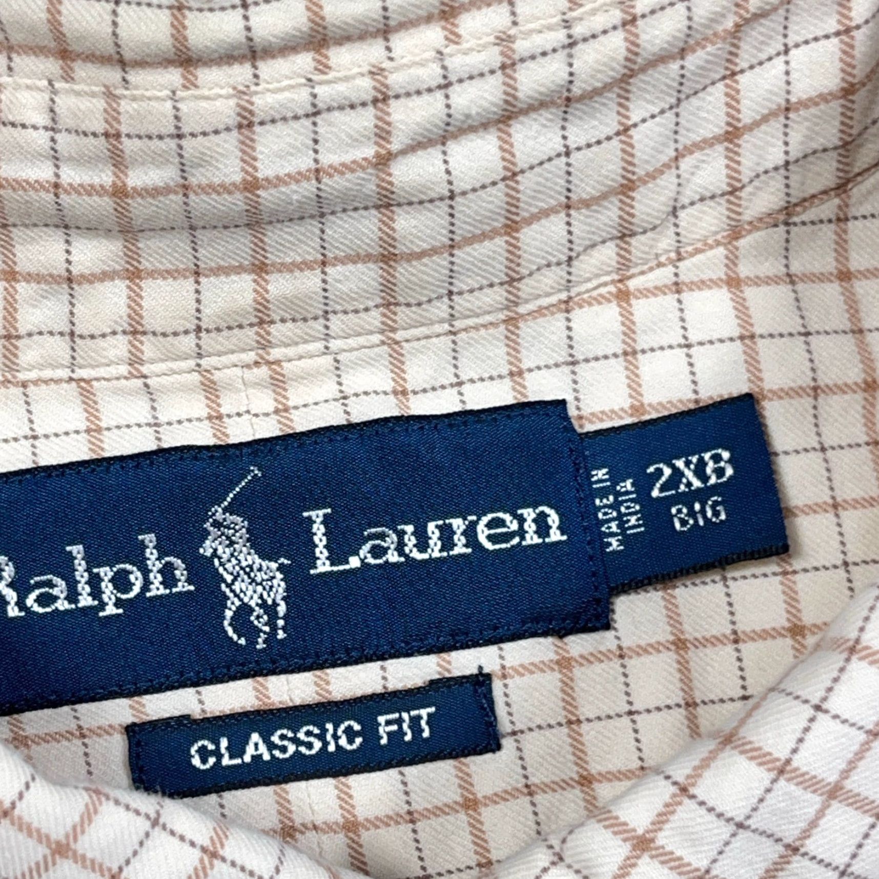 Ralph Lauren Ralph Lauren Shirt Men Big & Tall 2XB Tan Beige Plaid Button-Up Classic Fit Dress Tattersall Size 48R - 6 Thumbnail