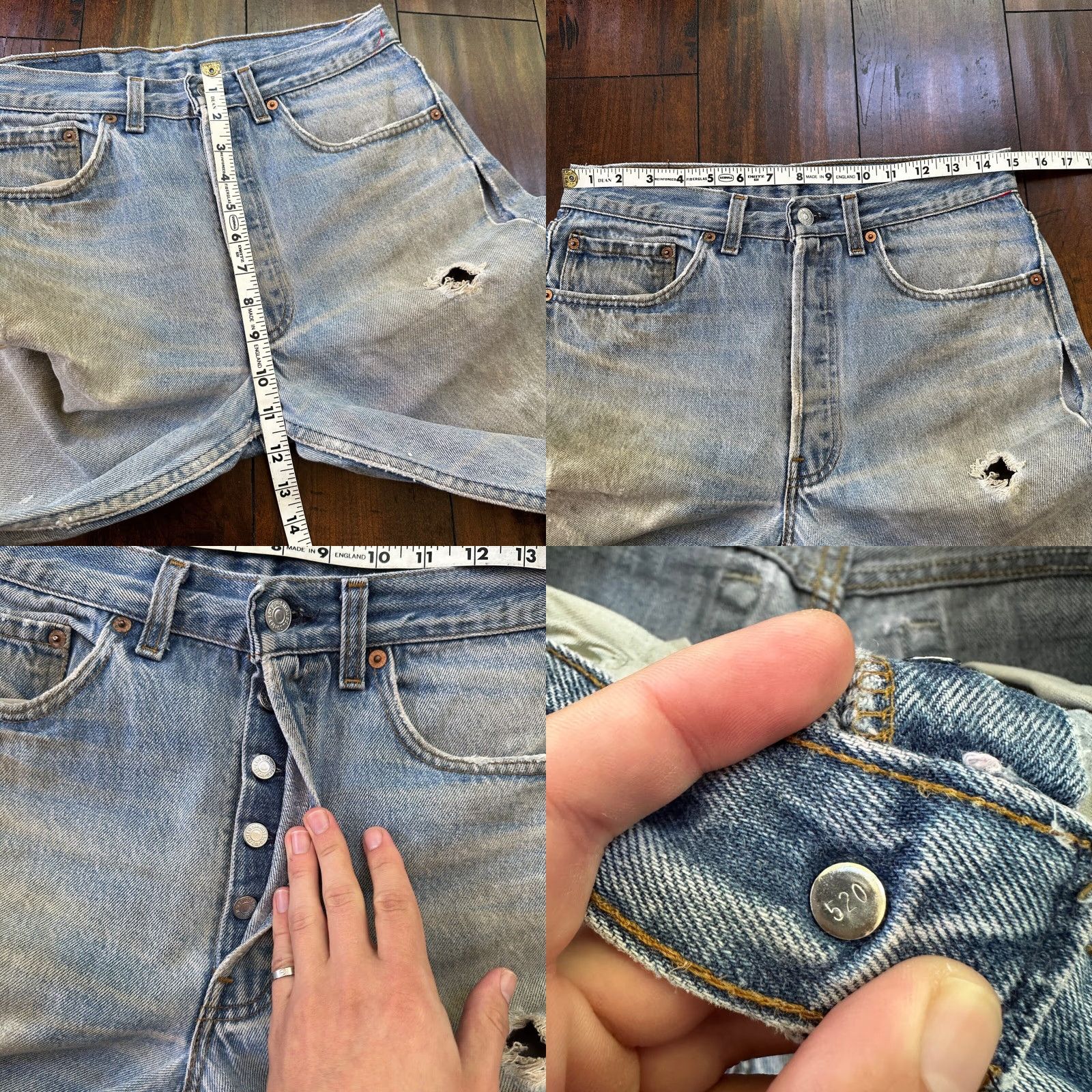 Levi's VINTAGE Levi's 501 90s Straight Leg Jeans 32x36 Thrashed Blue Denim USA Mens Size US 32 / EU 48 - 8 Thumbnail