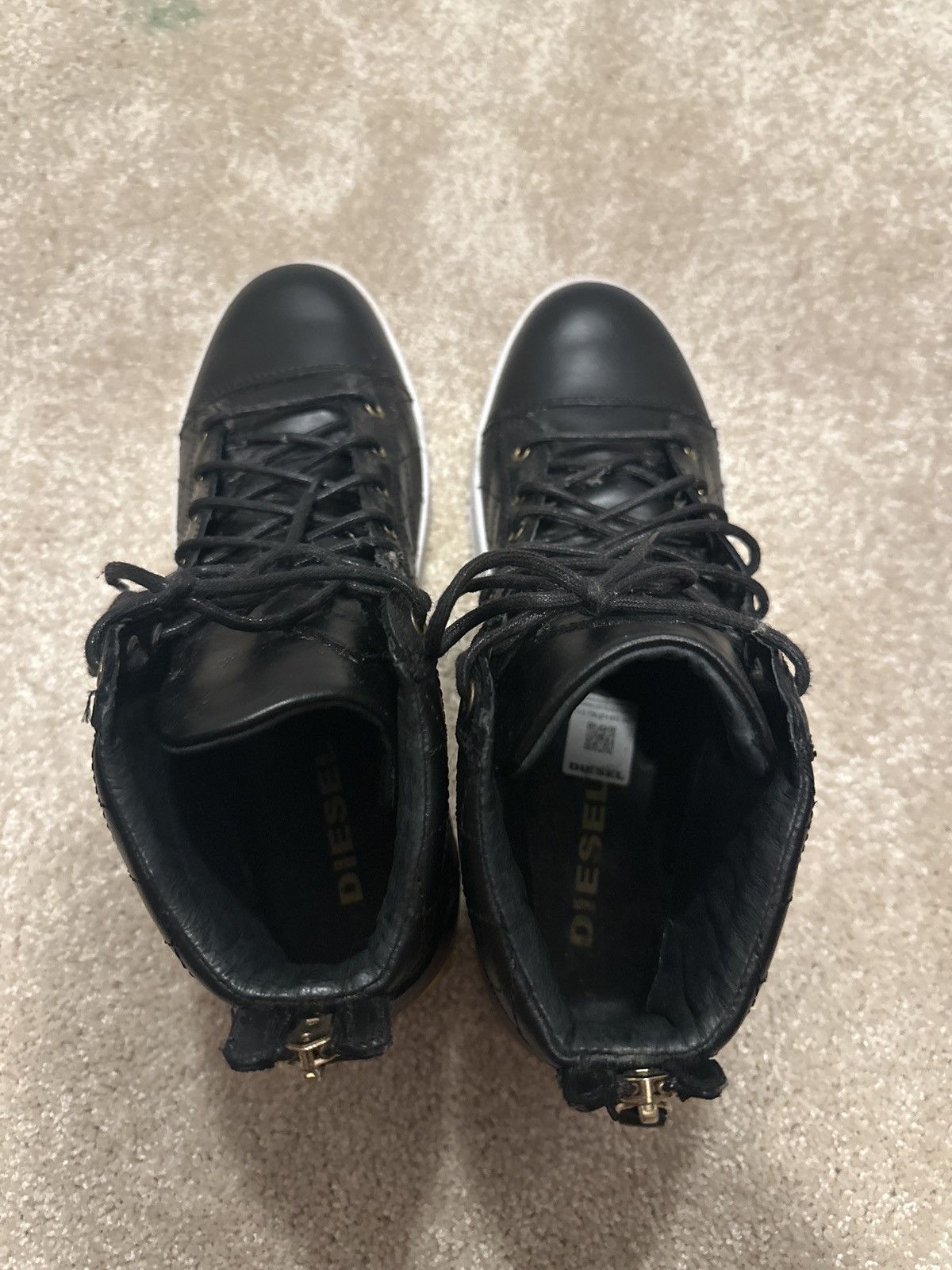 Diesel Diesel Diamond Black Leather High Tops Size US 12 / EU 45 - 4 Thumbnail