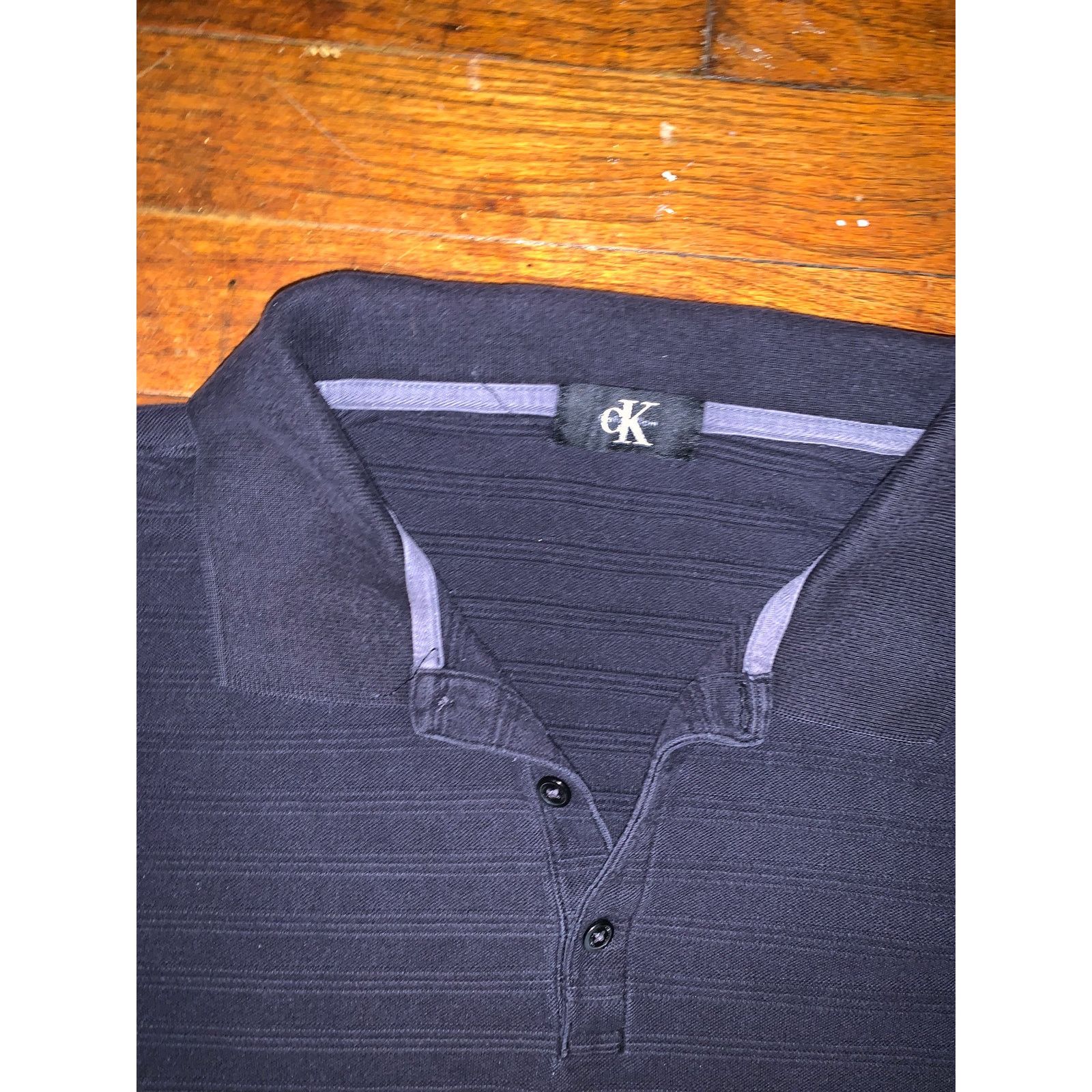 Calvin Klein Calvin Klein Slim Fit Polo Shirt Black Embossed Fabric Mens Size US L / EU 52-54 / 3 - 5 Thumbnail