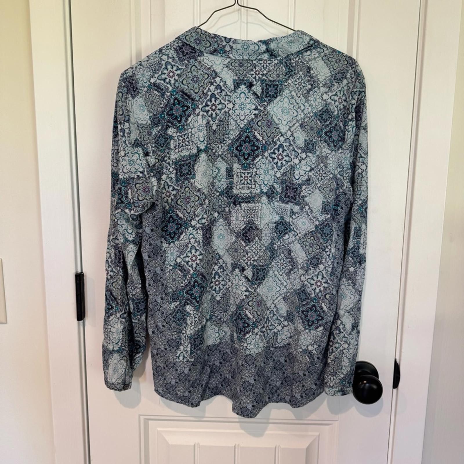 Other J. Jill Teal | White Patterned Blouse Size S / US 4 / IT 40 - 5 Thumbnail