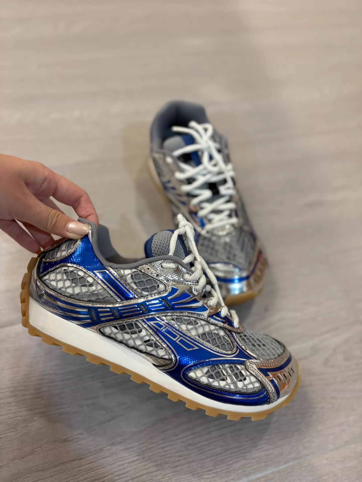 Bottega Veneta BV Orbit blue silver colorblock dad shoe 39 (38 rec) Size US 8.5 / IT 38.5 - 3 Thumbnail