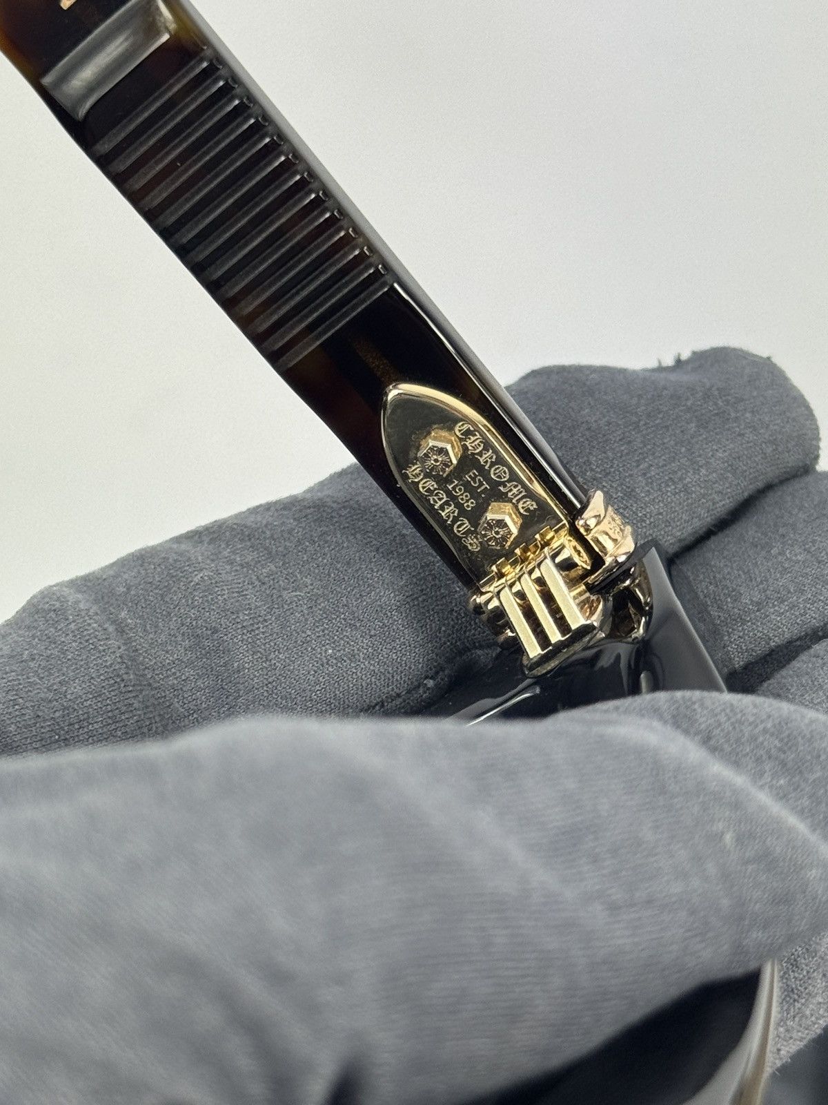 Chrome Hearts BLACK FRAME GOLD DETAILED STEEZIN SUNGLASSES Size ONE SIZE - 11 Thumbnail