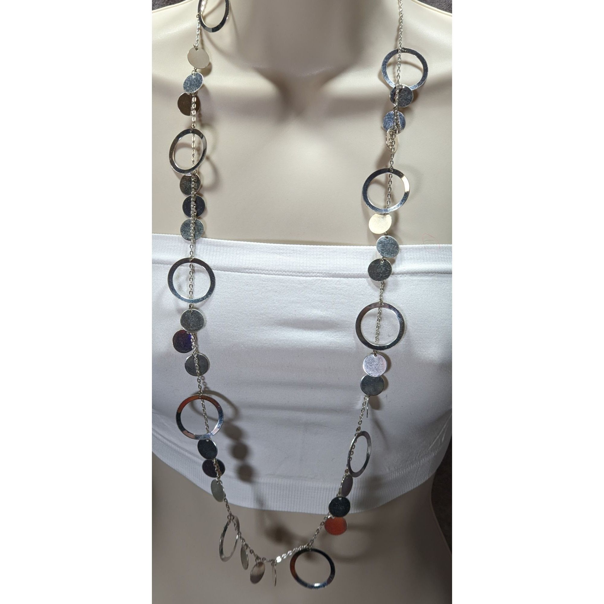 Other Vintage Glam Silver Tone Disc And Charm Necklace On Opera Le Size ONE SIZE - 1 Thumbnail