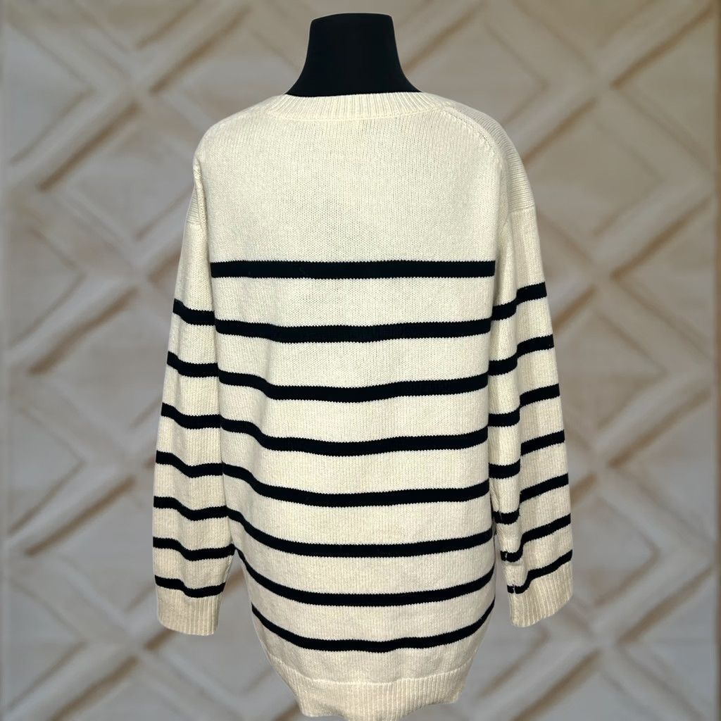 J.Crew J.CREW Sweater Womens S Ivory Striped Oversized Merino Wool Neck Pullover Size S / US 4 / IT 40 - 1 Thumbnail