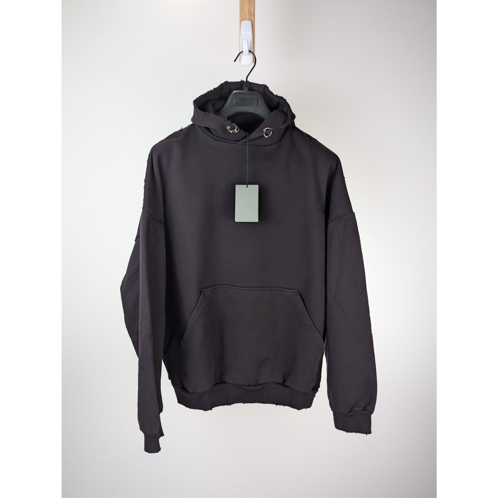 Balenciaga o1rshd1 Pierced Round Hoodie in Washed Black Size US M / EU 48-50 / 2 - 1 Thumbnail