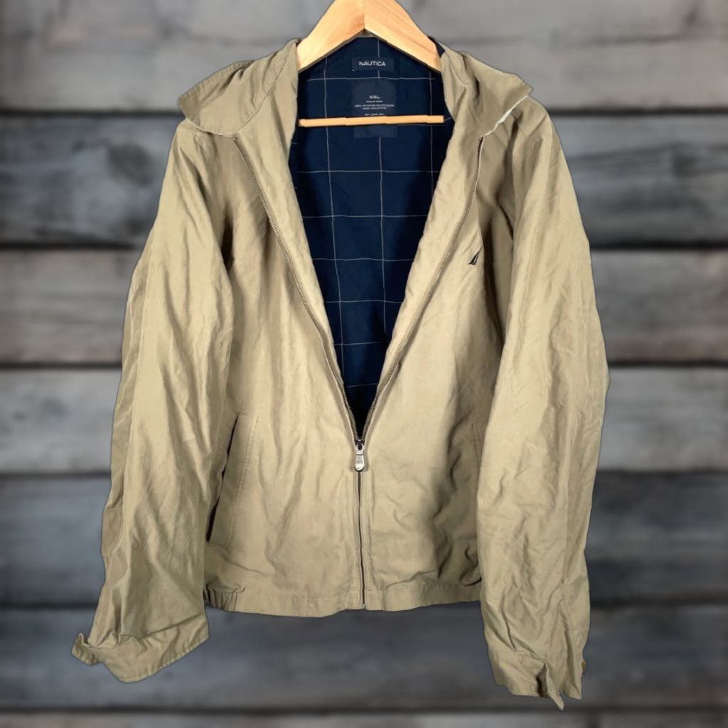Nautica Nautica Jacket Mens 2XL Beige Nylon Blend Zip Up Lined Cotton Check Bomber 90s Vintage Men’s Regular Folded: Dry Clean Only Size US XXL / EU 58 / 5 - 1 Thumbnail