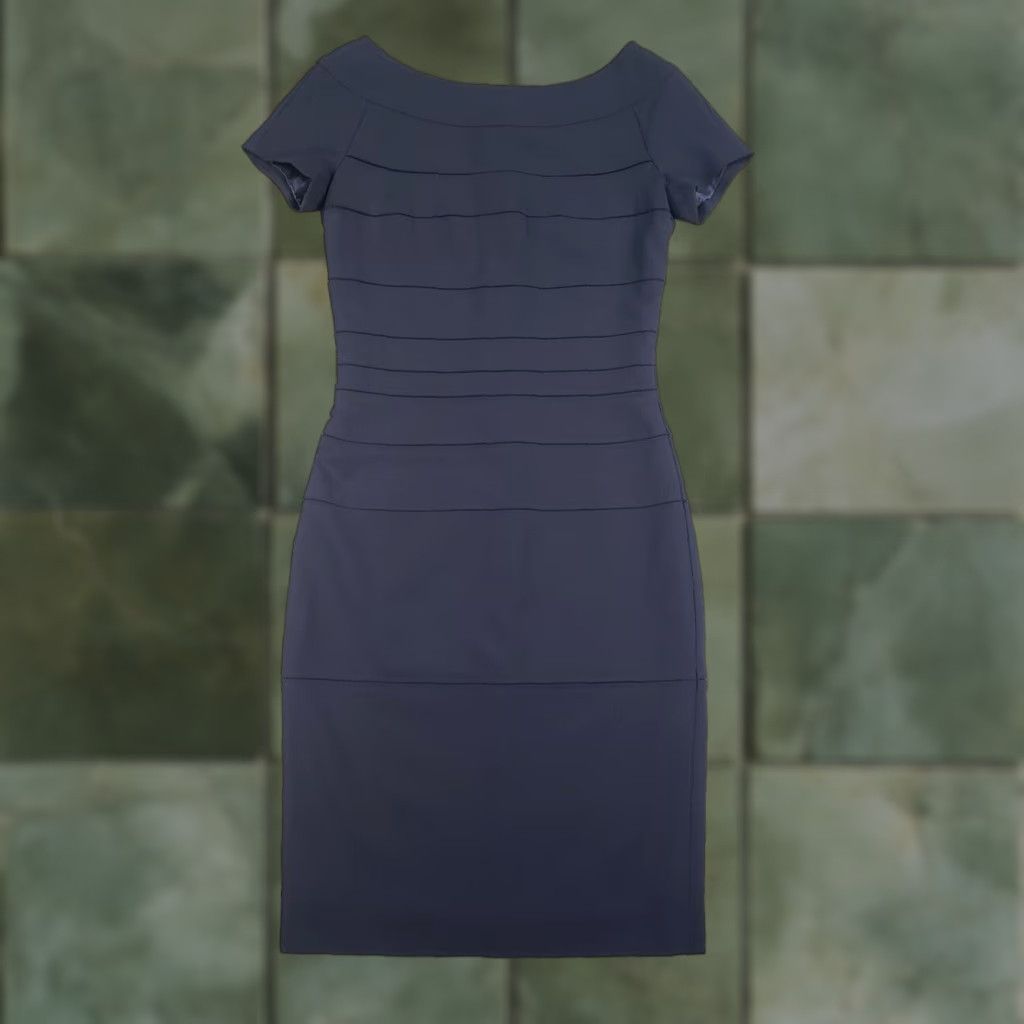 Escada ESCADA Shift Dress Women 34 Blue Midi Short Sleeve Zip Luxurious Solid Stretch Viscose Spandex Polyamide Size 24" / US 00 / IT 34 - 1 Thumbnail