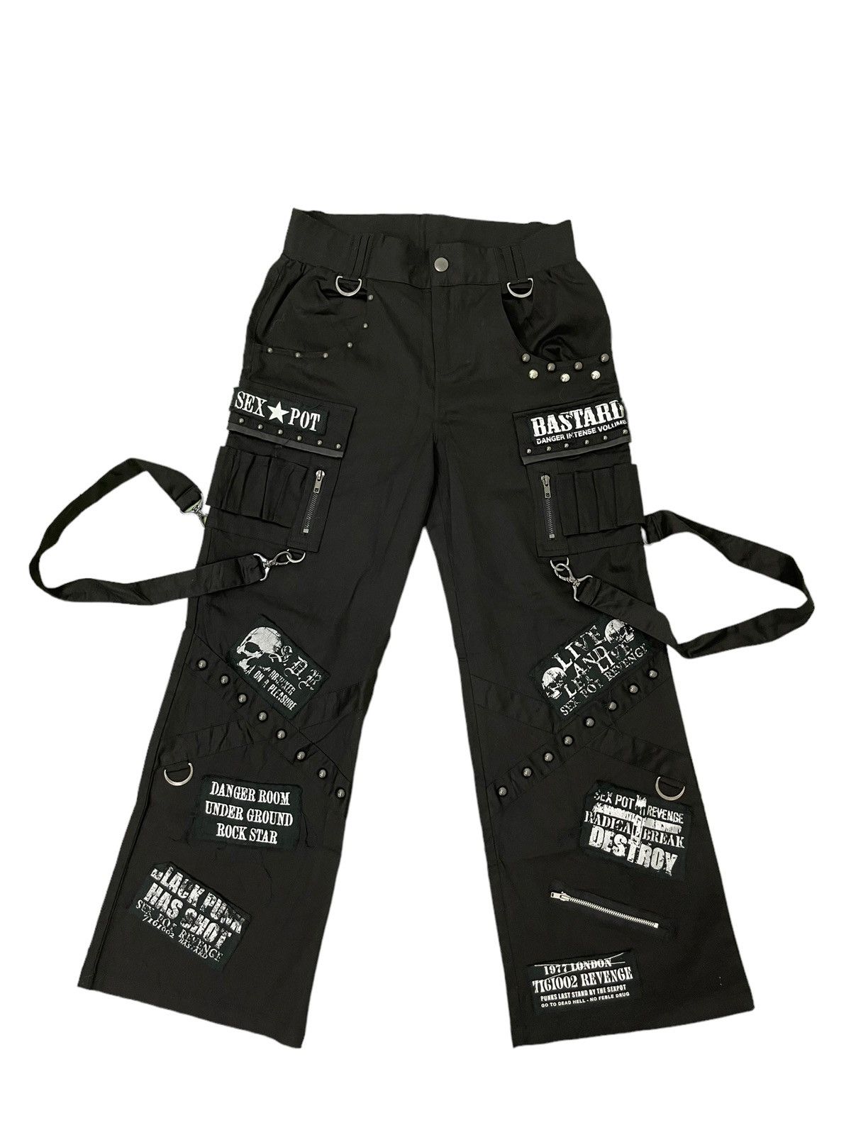 Japanese Brand Wide Leg Cargo Sex Pot Revenge Pant Punk Black Patches 6🟦5 Size US 32 / EU 48 - 1 Thumbnail