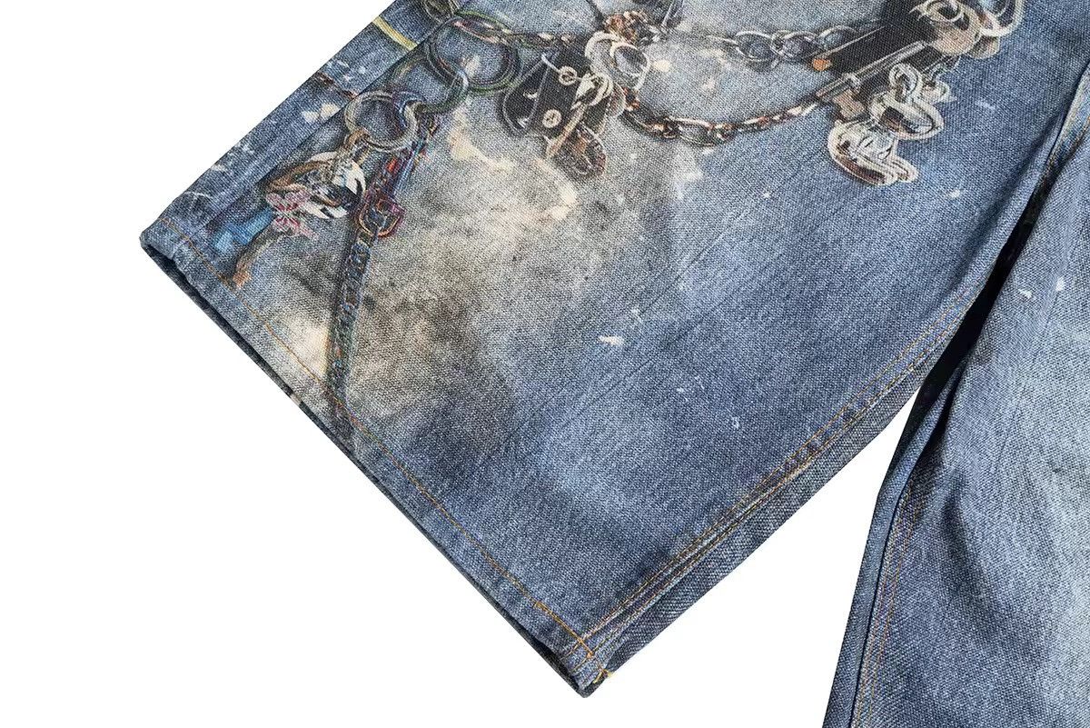 Other Patchwork Baggy Printed Loose Wide Leg Shorts Y2k Size US 31 - 7 Thumbnail