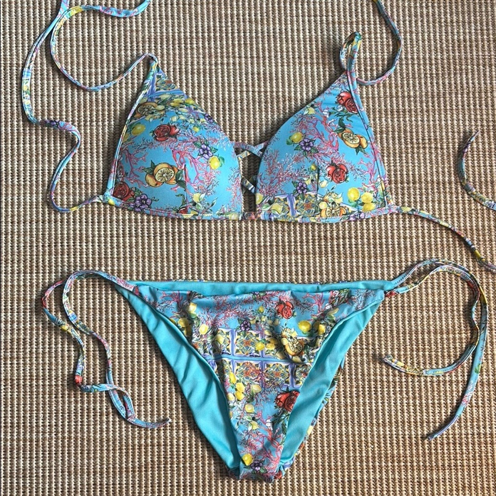 Other NWT Antica Sartoria Positano Floral Fruits Blue Bikini Set M Size ONE SIZE - 1 Thumbnail