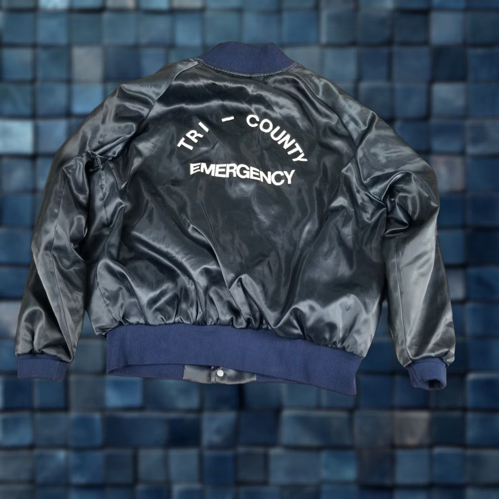 Vintage Vintage Bomber Jacket Tri-County Satin XL Blue Men Coat Illinois Size US XL / EU 56 / 4 - 1 Thumbnail