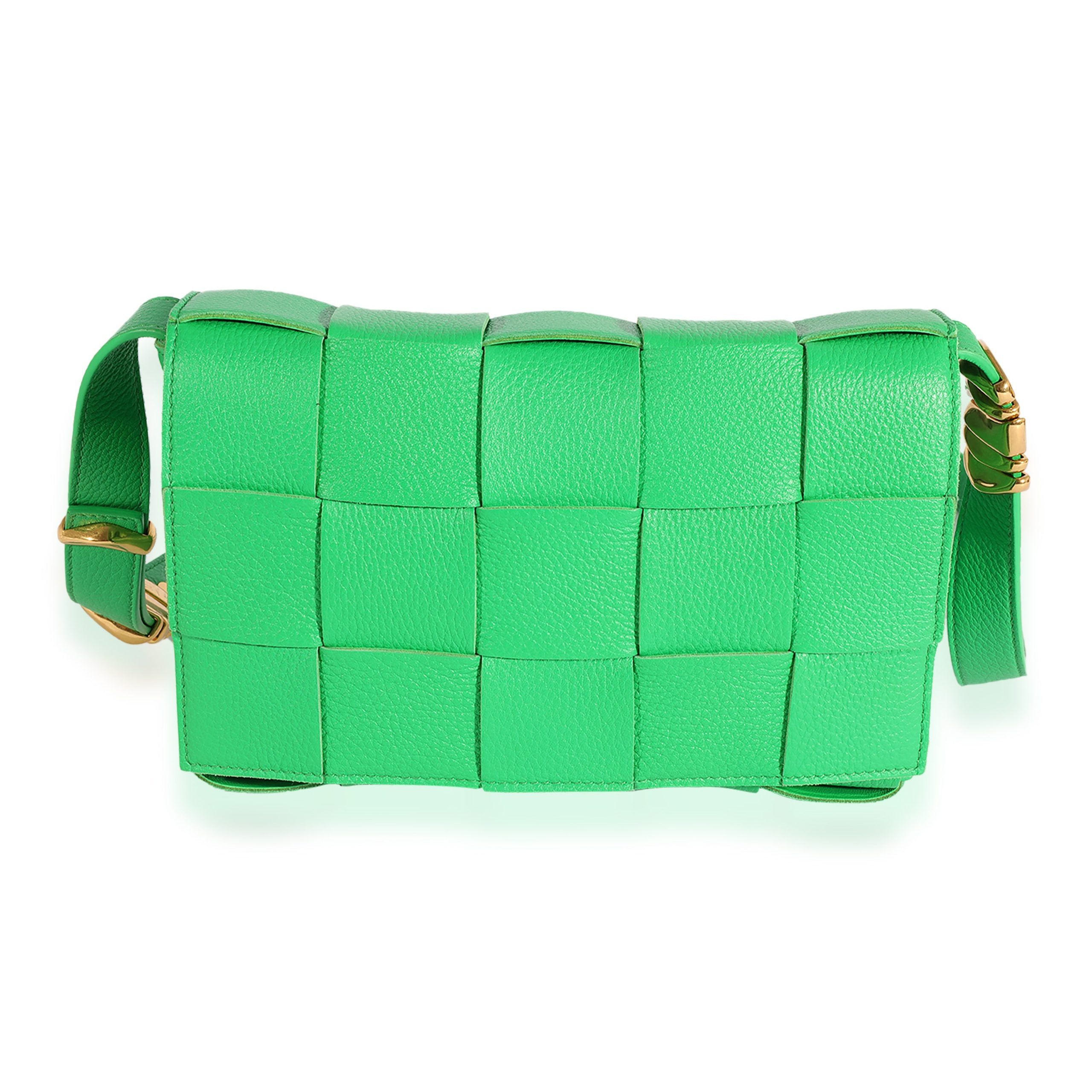 image of Bottega Veneta Parakeet Intrecciato Calfskin Cassette Bag in Green, Women's