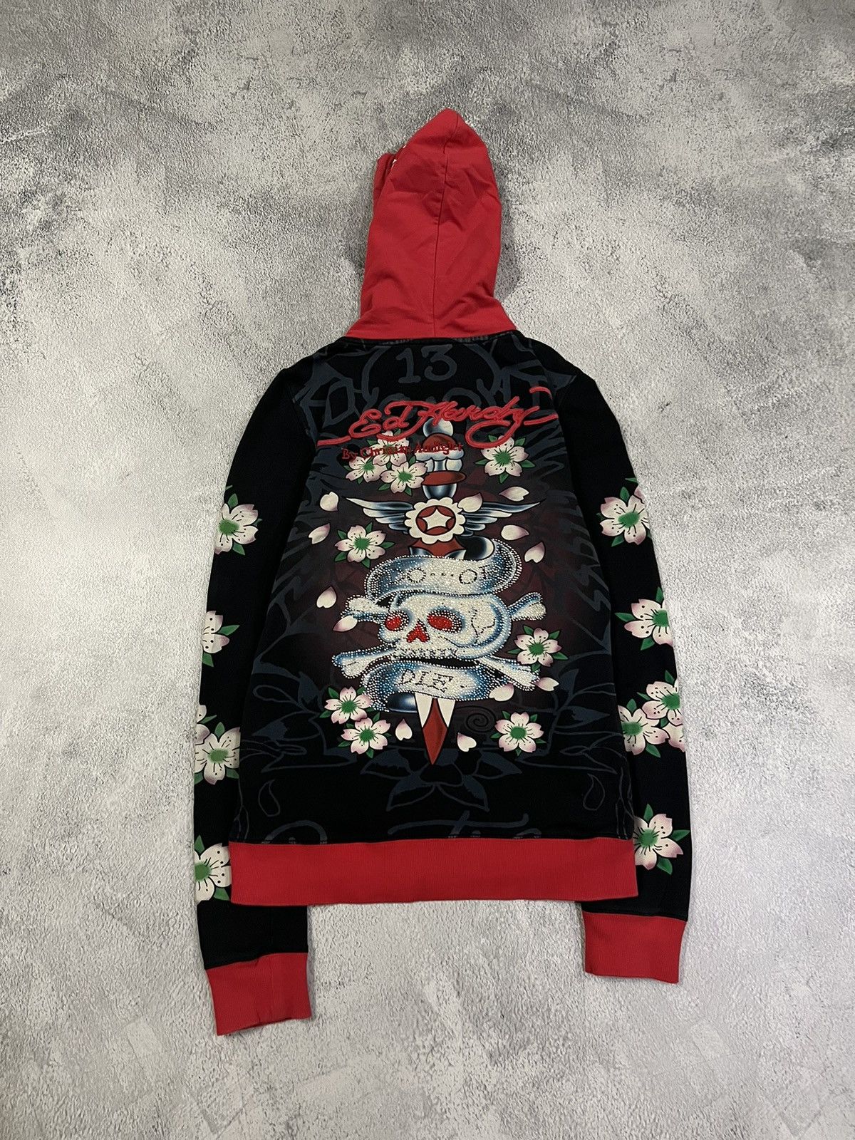 Christian Audigier × Ed Hardy × Vintage Vintage Y2k Ed Hardy Skull ☠️ All Over Print Zip Hoodie 00’s Size S / US 4 / IT 40 - 8 Thumbnail