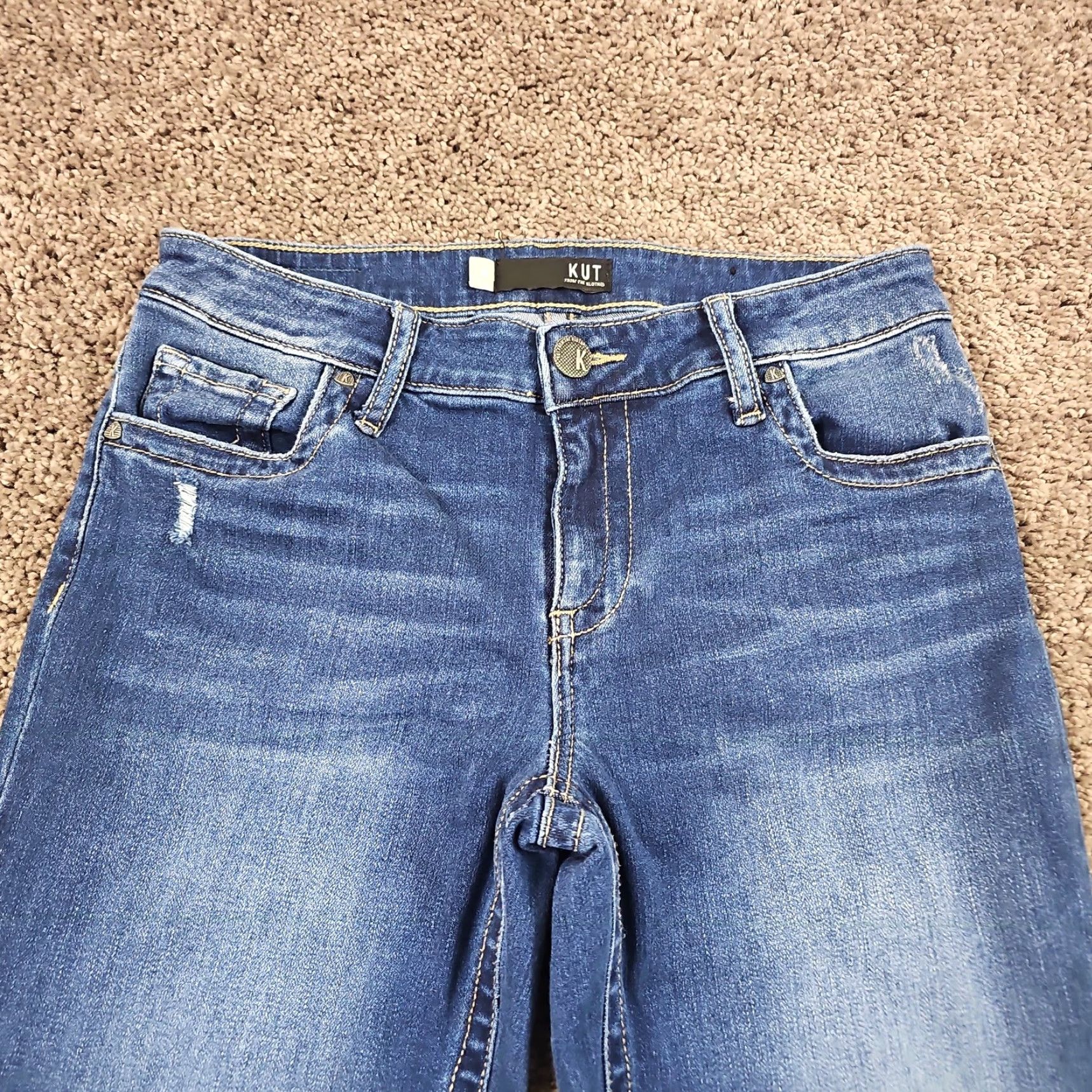 Vintage KUT from the Kloth Jeans Womens 4 Straight Low Rise Dark Wash Distressed Stretch 27x31 Denim Regular Blue - Vintage: No Size 27" / US 4 / IT 40 - 3 Thumbnail