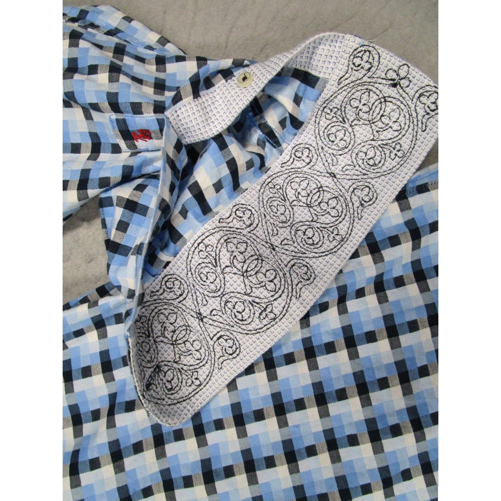 Robert Graham Robert Graham Shirt Mens XL Blue Button Up Dress Shirt Flip Cuff Geometric All Seasons 100% Cotton Button Embroidered Logo Designer Vintage: No Size US XL / EU 56 / 4 - 6 Thumbnail