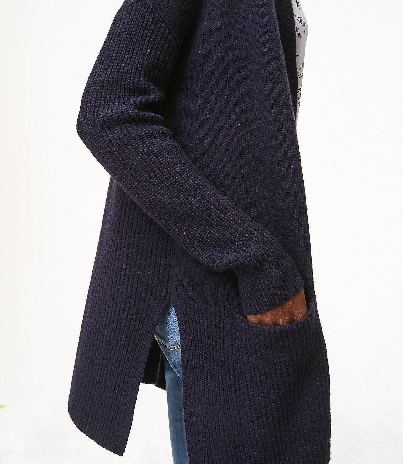 Loft Rib Trim Pocket Open Cardigan Sweater in Navy and size Small Size S / US 4 / IT 40 - 2 Thumbnail