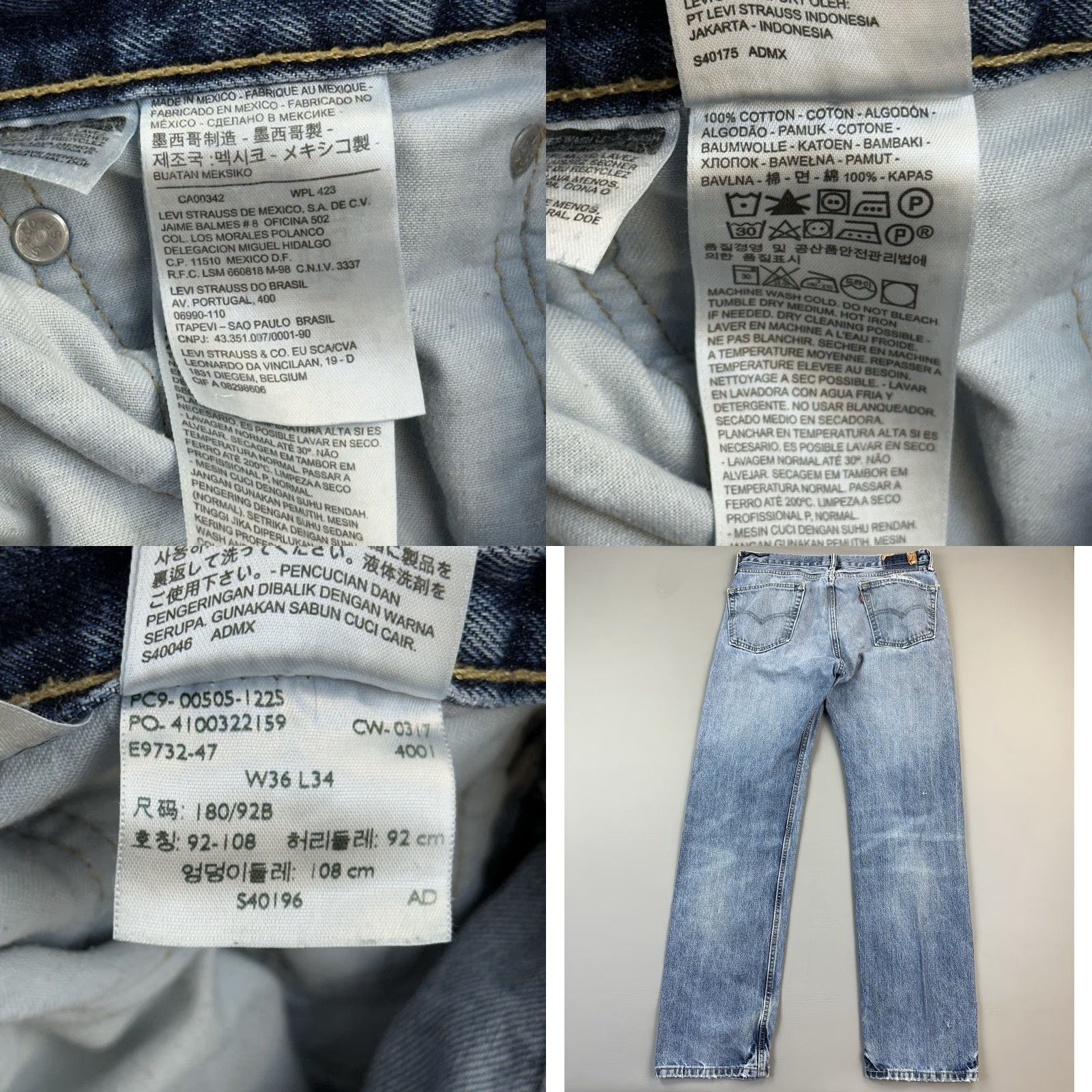 Levi's Levis 505 Jeans Mens 36x34 Blue Light Wash Regular Fit Straight Distressed Work Jeans Size US 36 / EU 52 - 8 Thumbnail