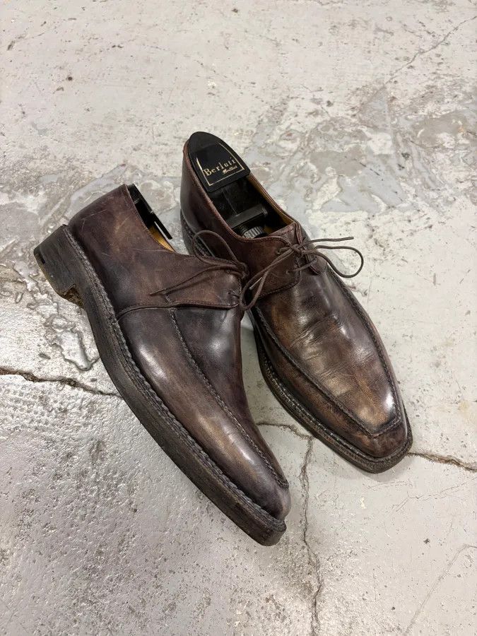 Berluti 2000s Berluti Brown Eroded Leather Derby Shoes Size US 9 / EU 42 - 5 Thumbnail