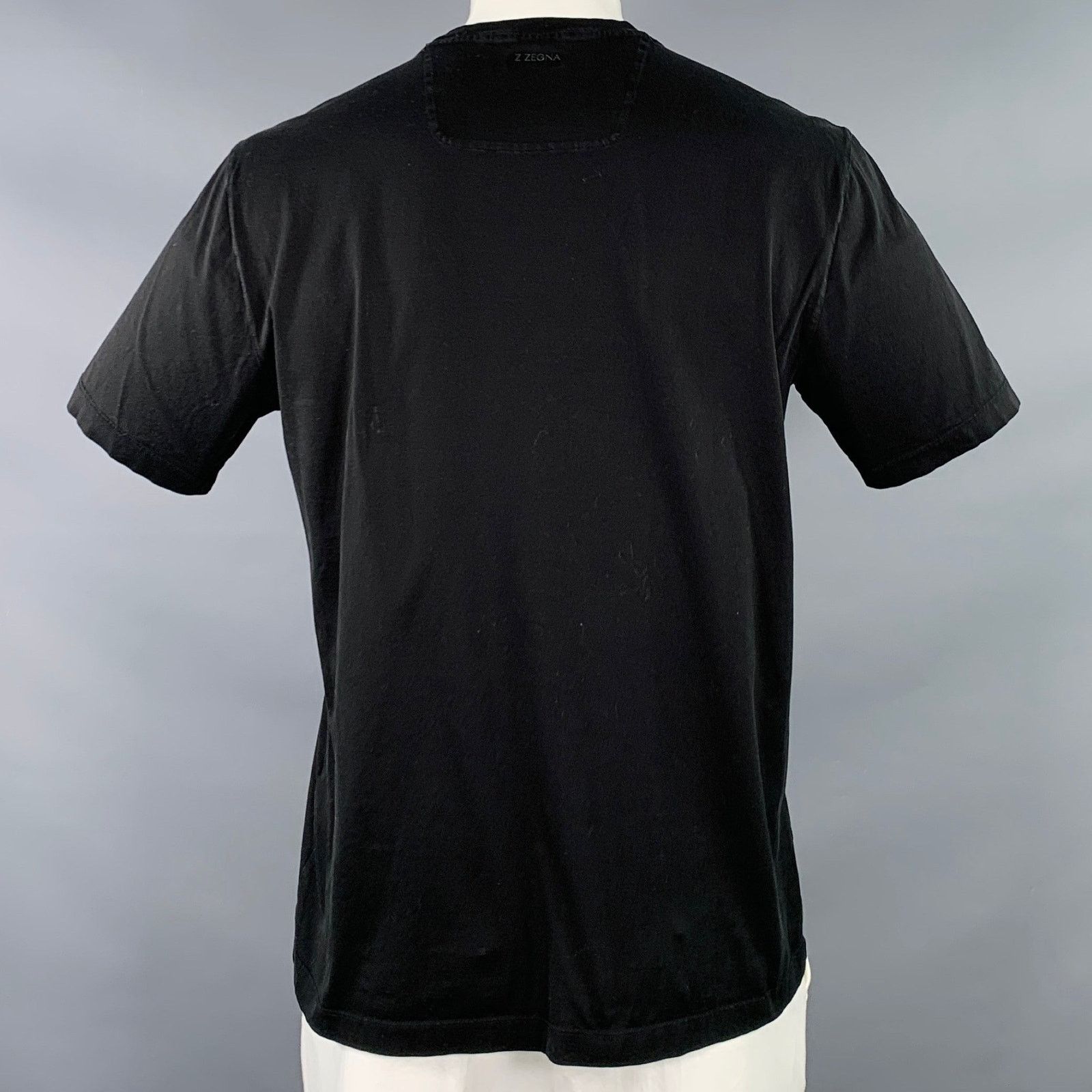 Z Zegna Z ZEGNA Size XL Black Geometric Cotton Crew Neck T-shirt Size US XL / EU 56 / 4 - 4 Thumbnail